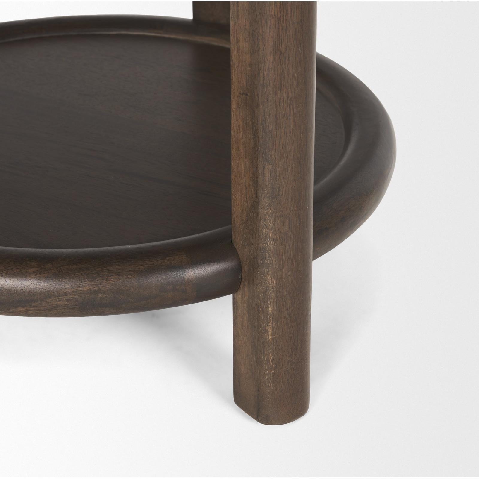 Mercana Romi Dark Brown Wood w/ Bottom Shelf Round Accent Table