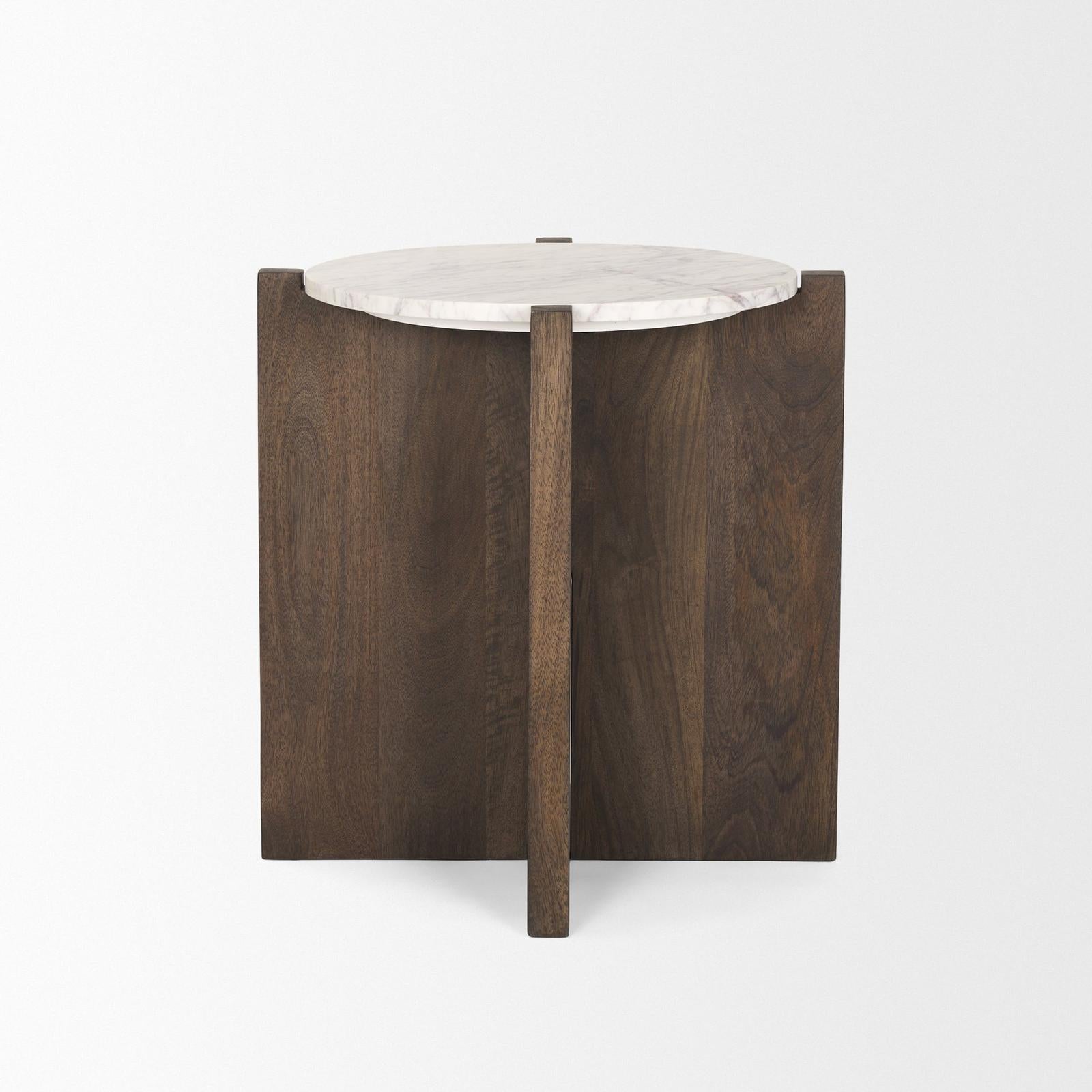 Mercana Bianca Wood w/ Marble Round Accent Table