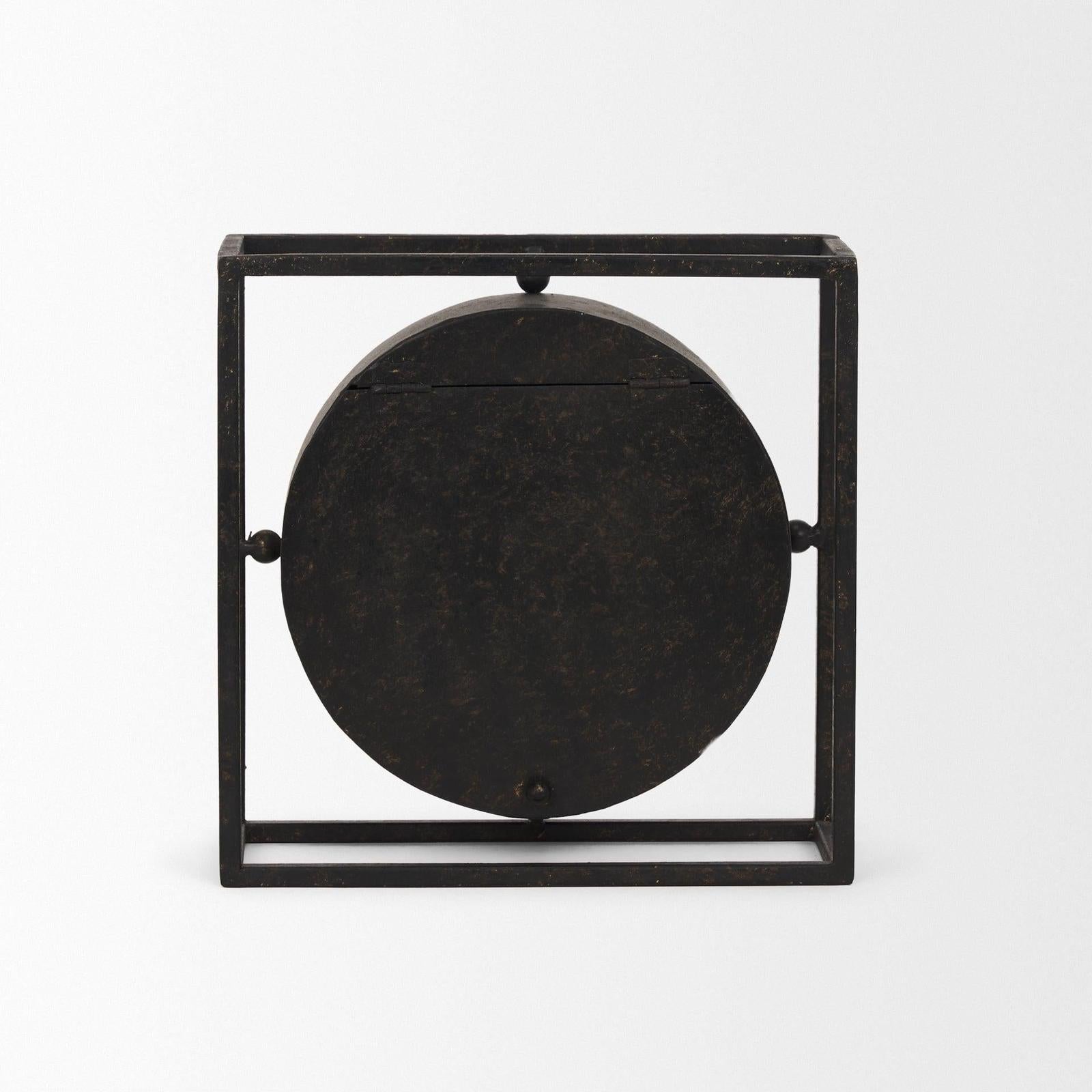 Mercana Raisa Black w/ Gold Antiquing Metal Table Clock