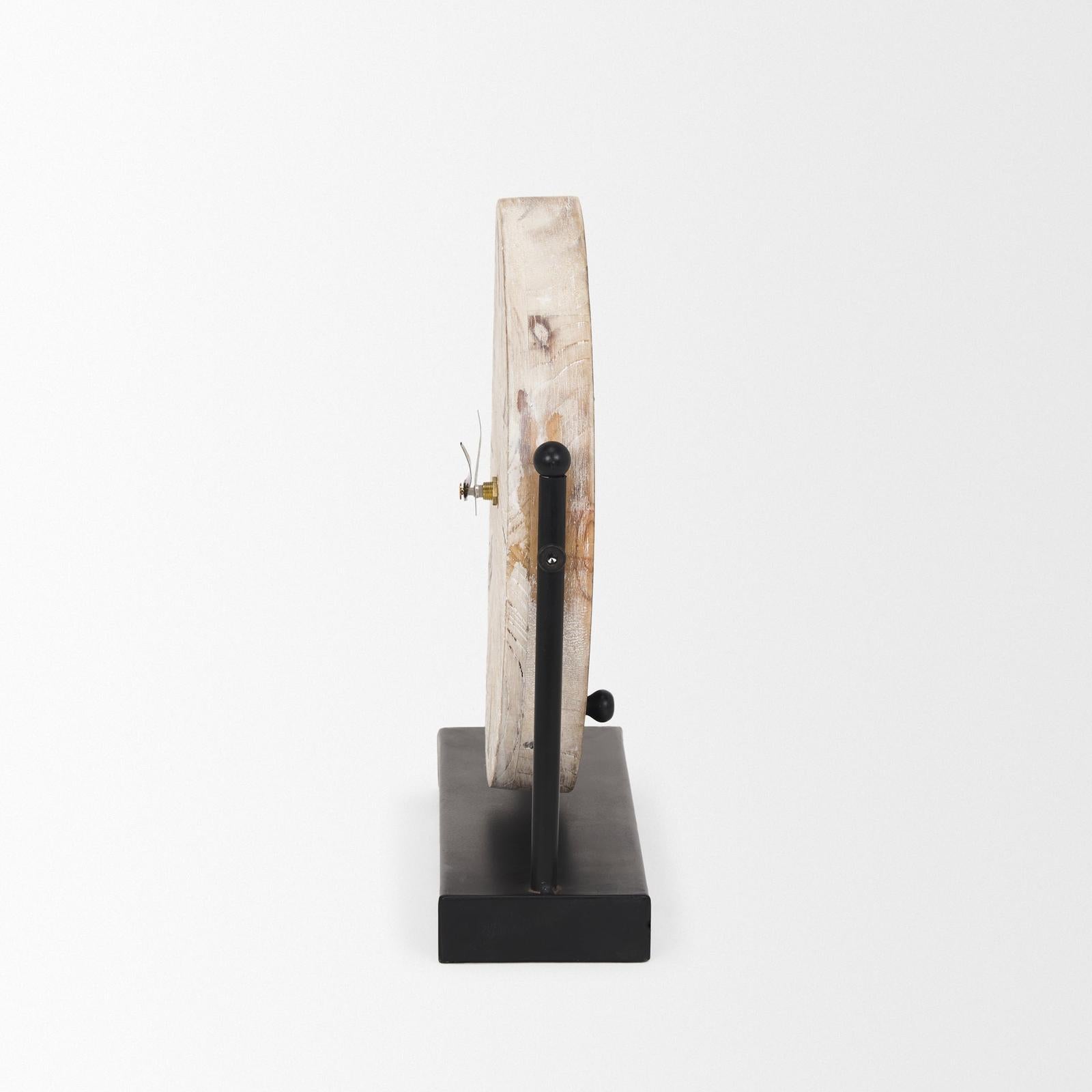 Mercana Raja Matte Black Metal w/ Wood Table Clock