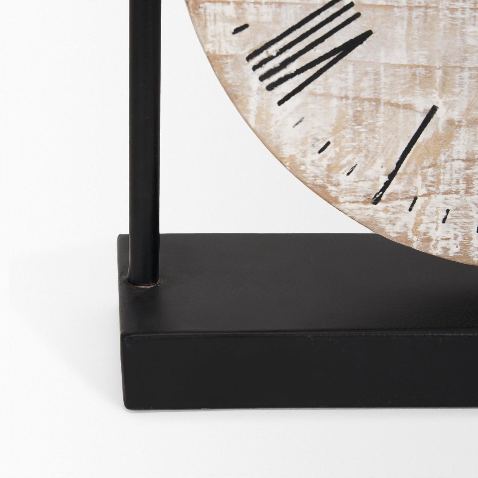 Mercana Raja Matte Black Metal w/ Wood Table Clock