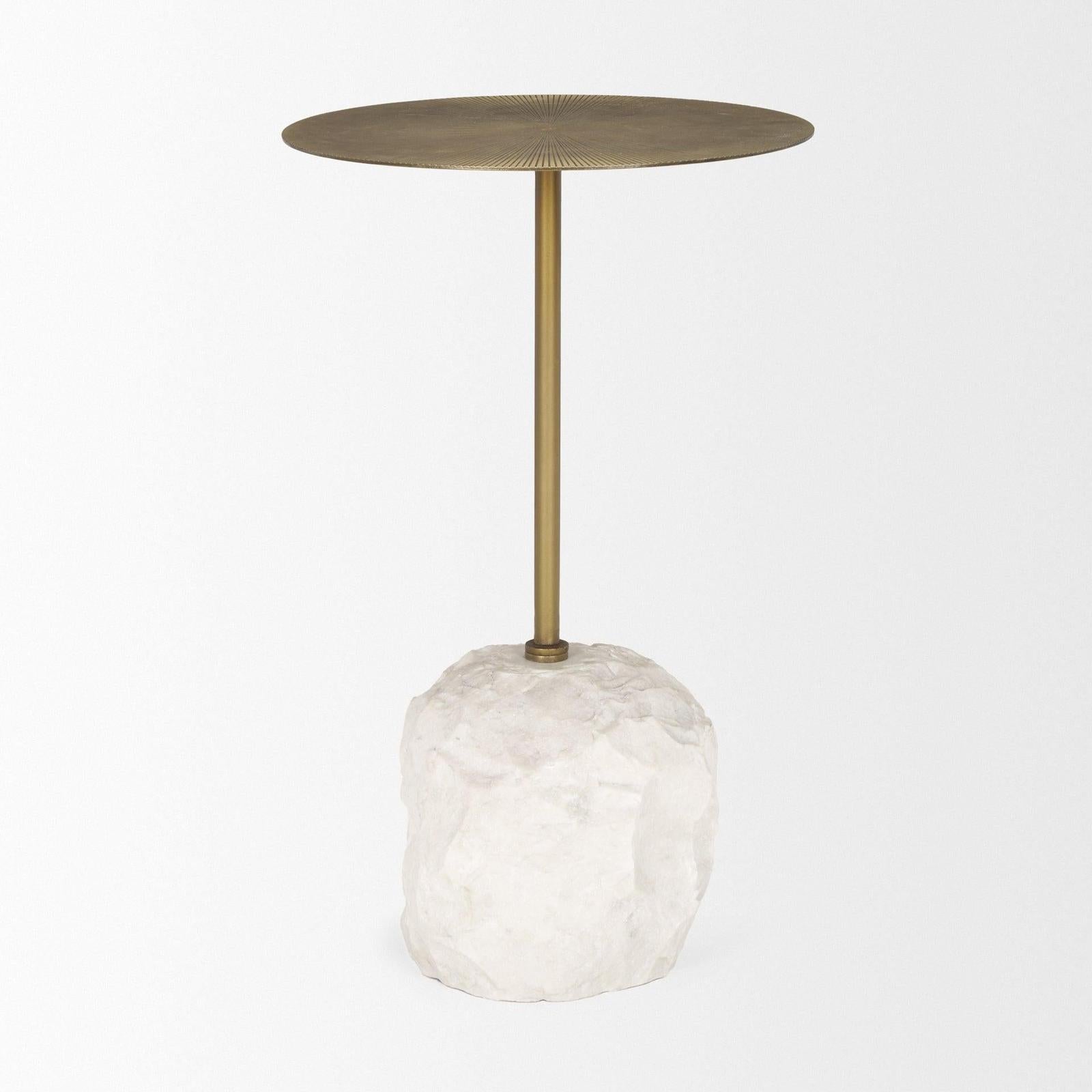 Mercana Rini Gold Metal and White Marble Accent Table