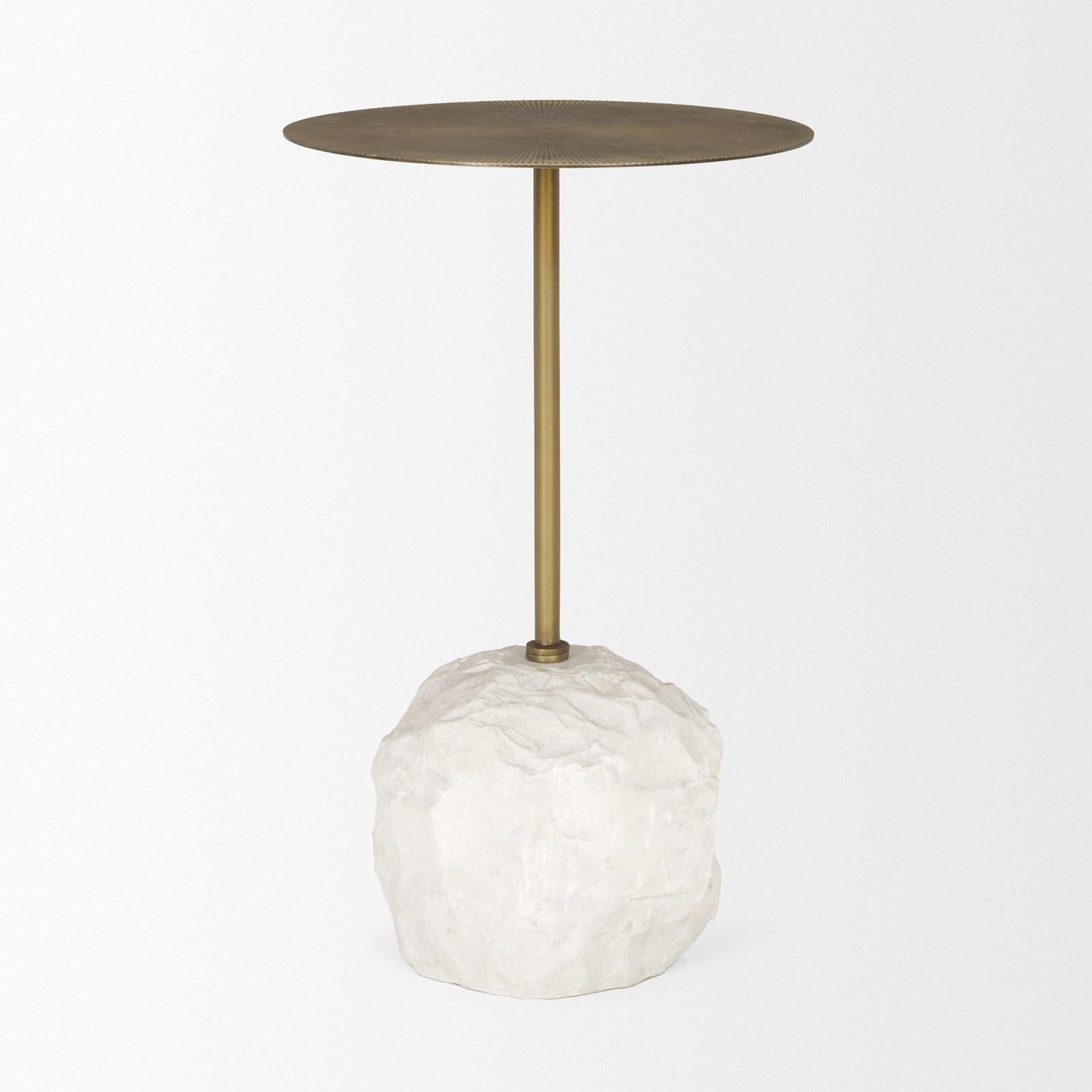 Mercana Rini Gold Metal and White Marble Accent Table