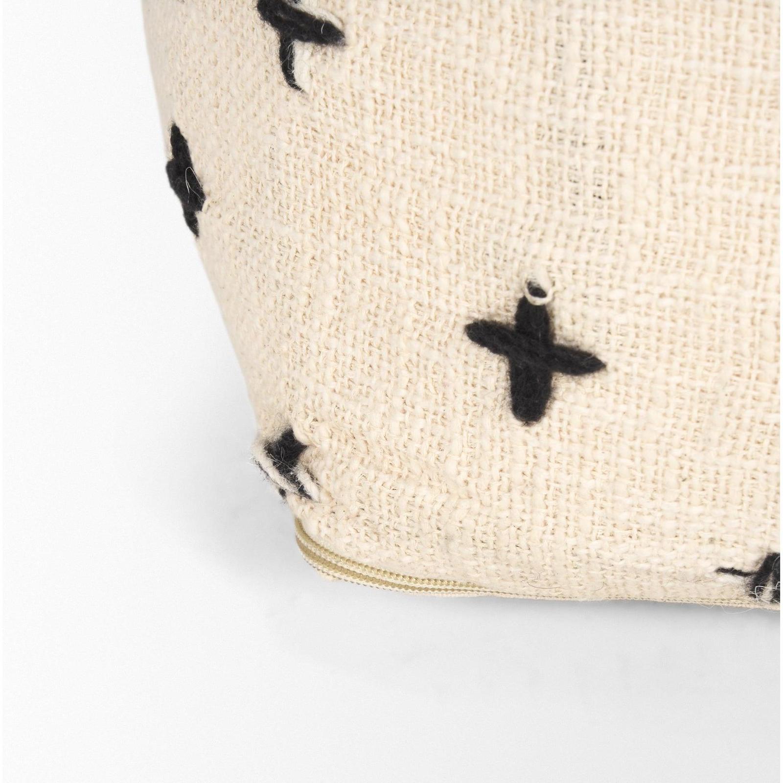 Mercana Saanvi Wool w/ Cream and Black Stitched Cross Patterned Pouf Clearance
