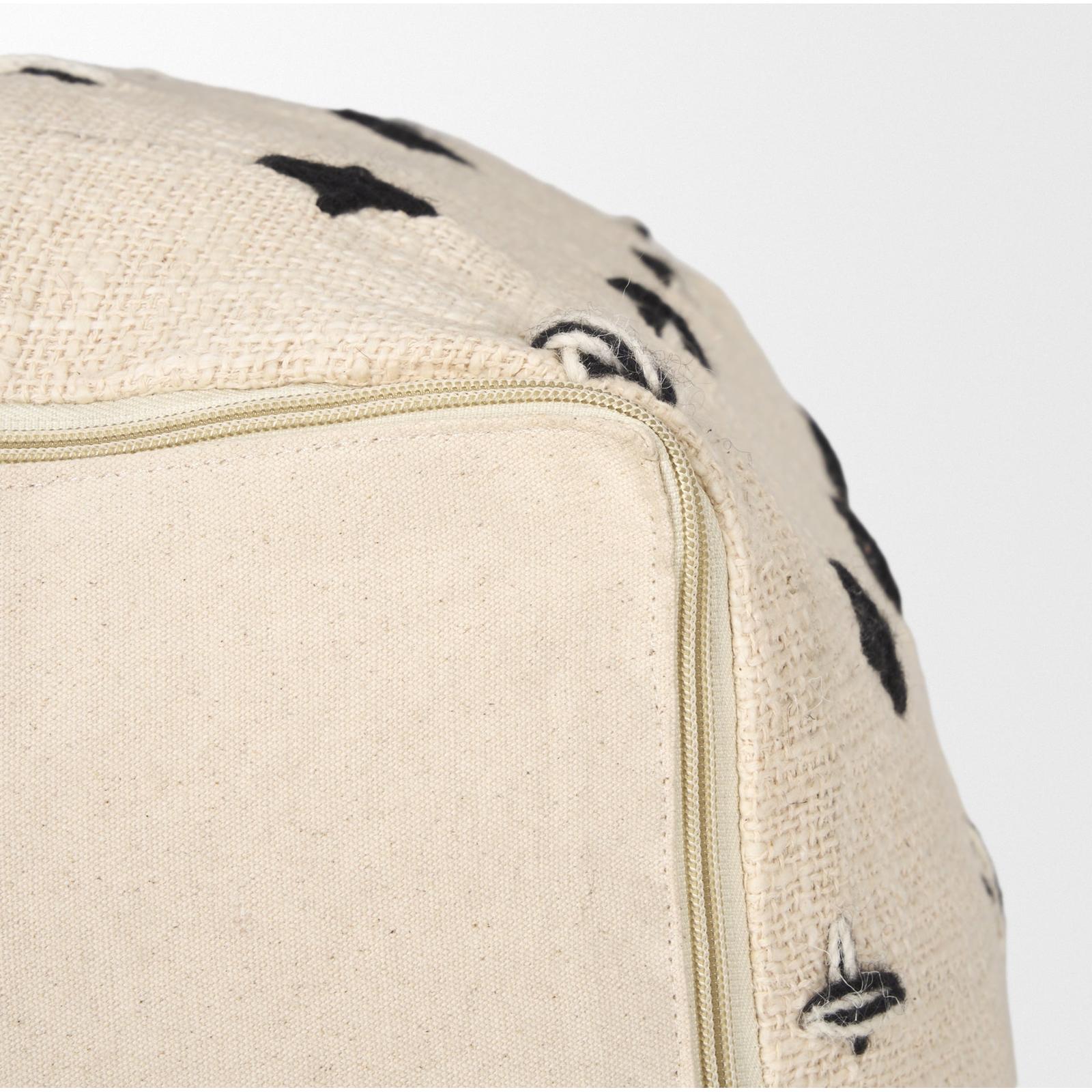 Mercana Saanvi Wool w/ Cream and Black Stitched Cross Patterned Pouf Clearance