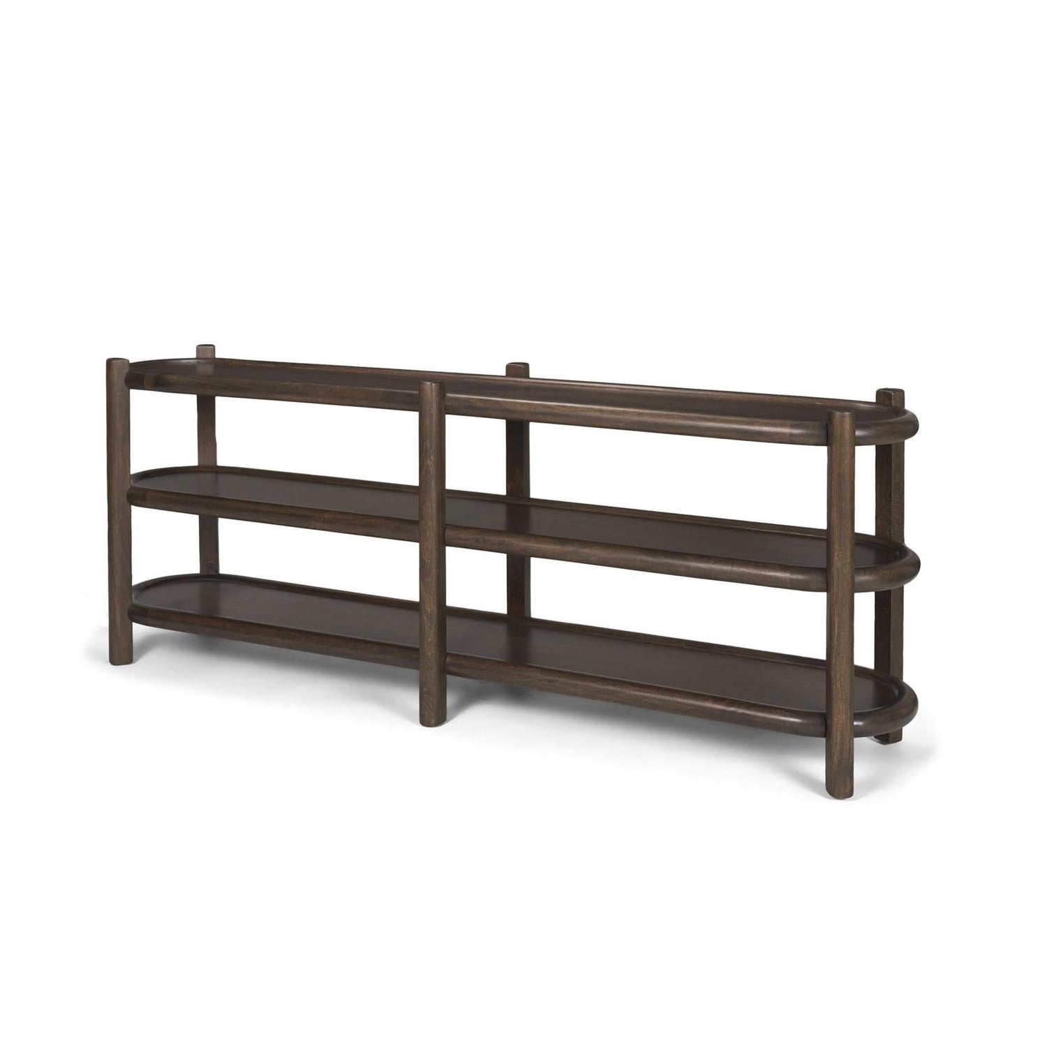 Mercana Romi Dark Brown Wood w/ 3 Shelves Oval Console Table TOP