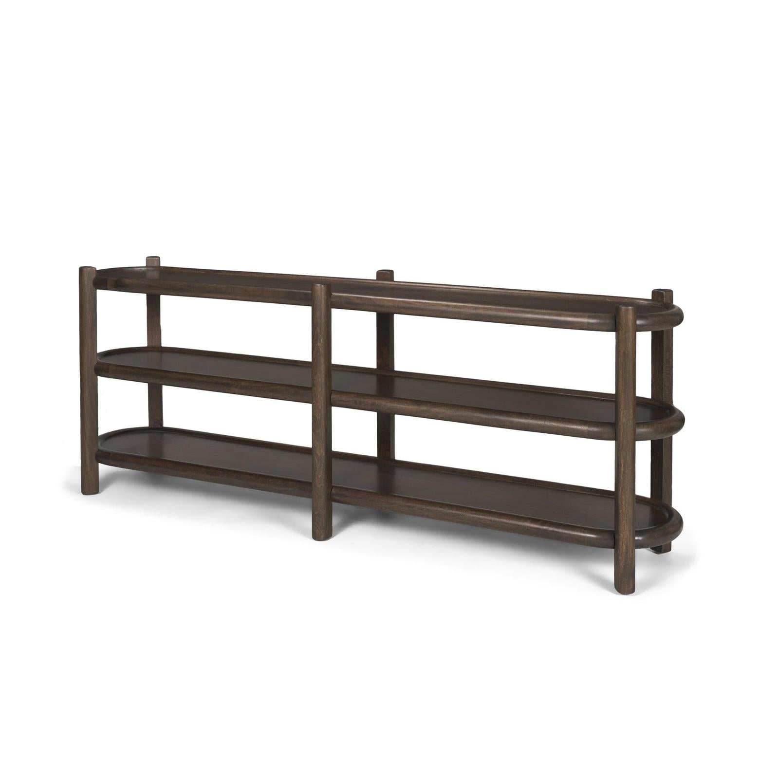 Mercana Romi Dark Brown Wood w/ 3 Shelves Oval Console Table TOP