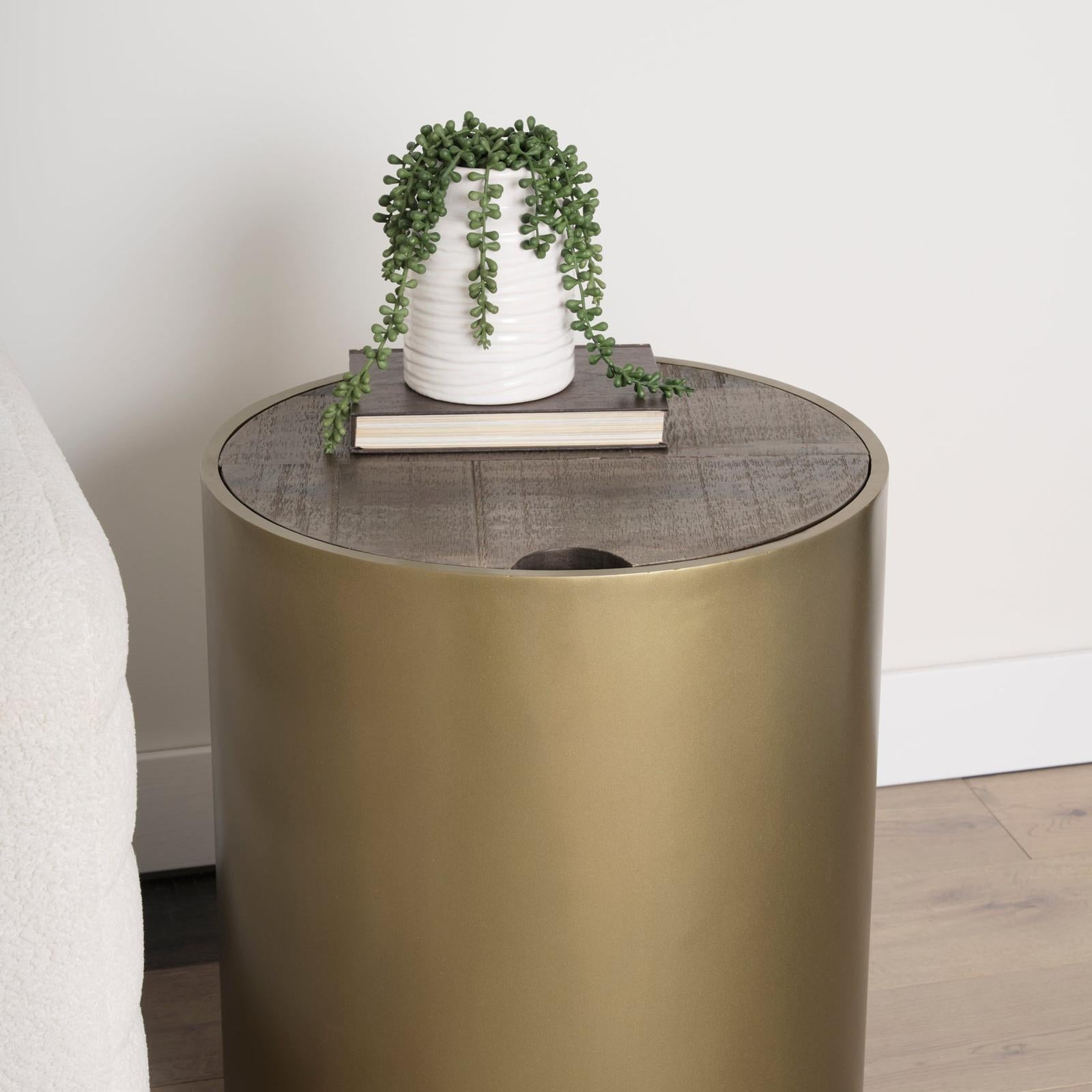 Mercana Eclipse Drum Base w/ Brown Wood Top End/Side Table
