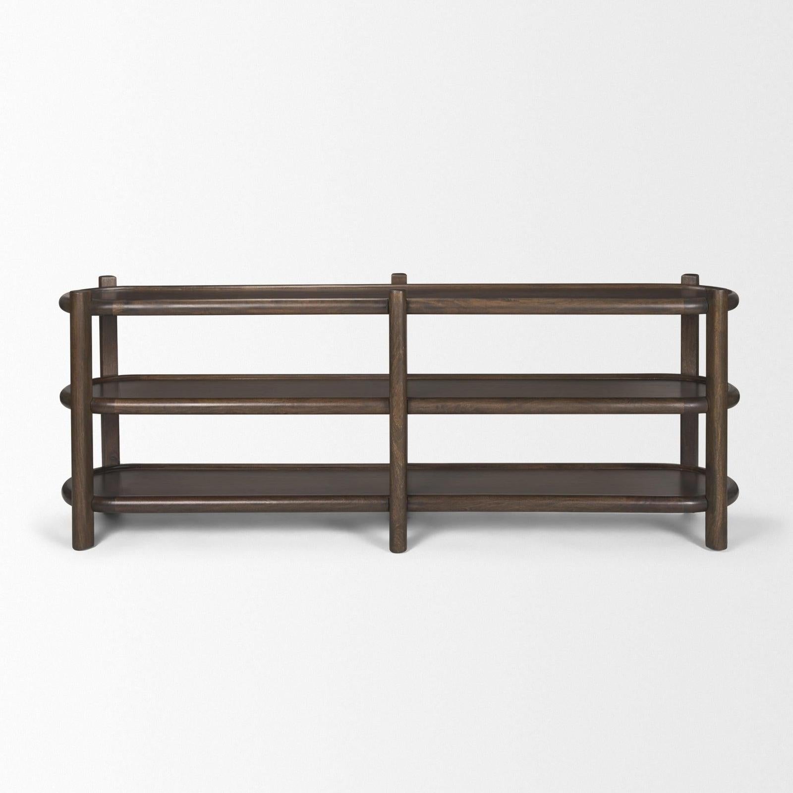 Mercana Romi Dark Brown Wood w/ 3 Shelves Oval Console Table TOP