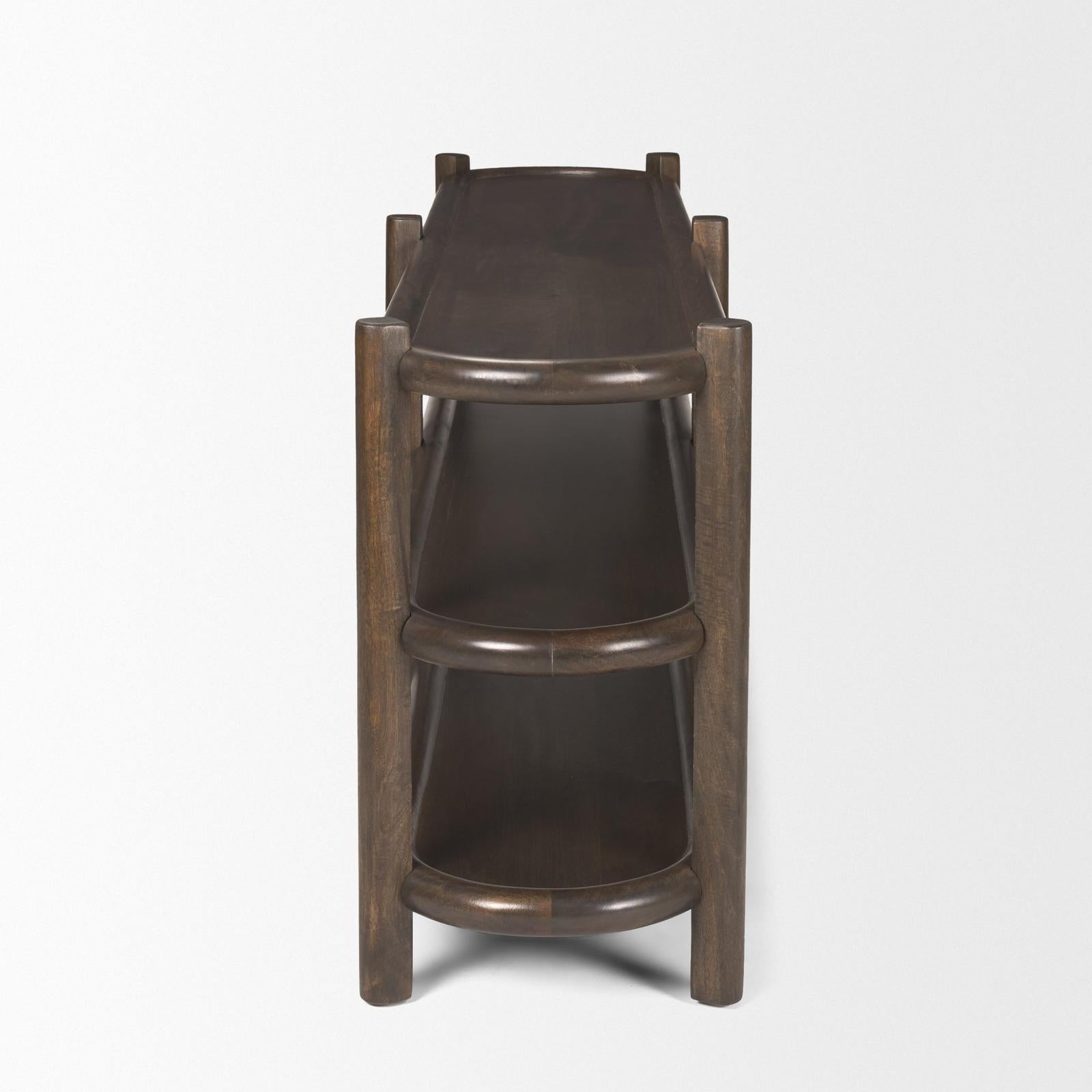 Mercana Romi Dark Brown Wood w/ 3 Shelves Oval Console Table TOP