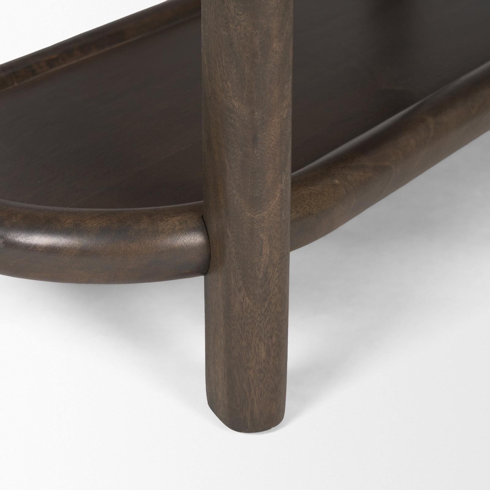Mercana Romi Dark Brown Wood w/ 3 Shelves Oval Console Table TOP