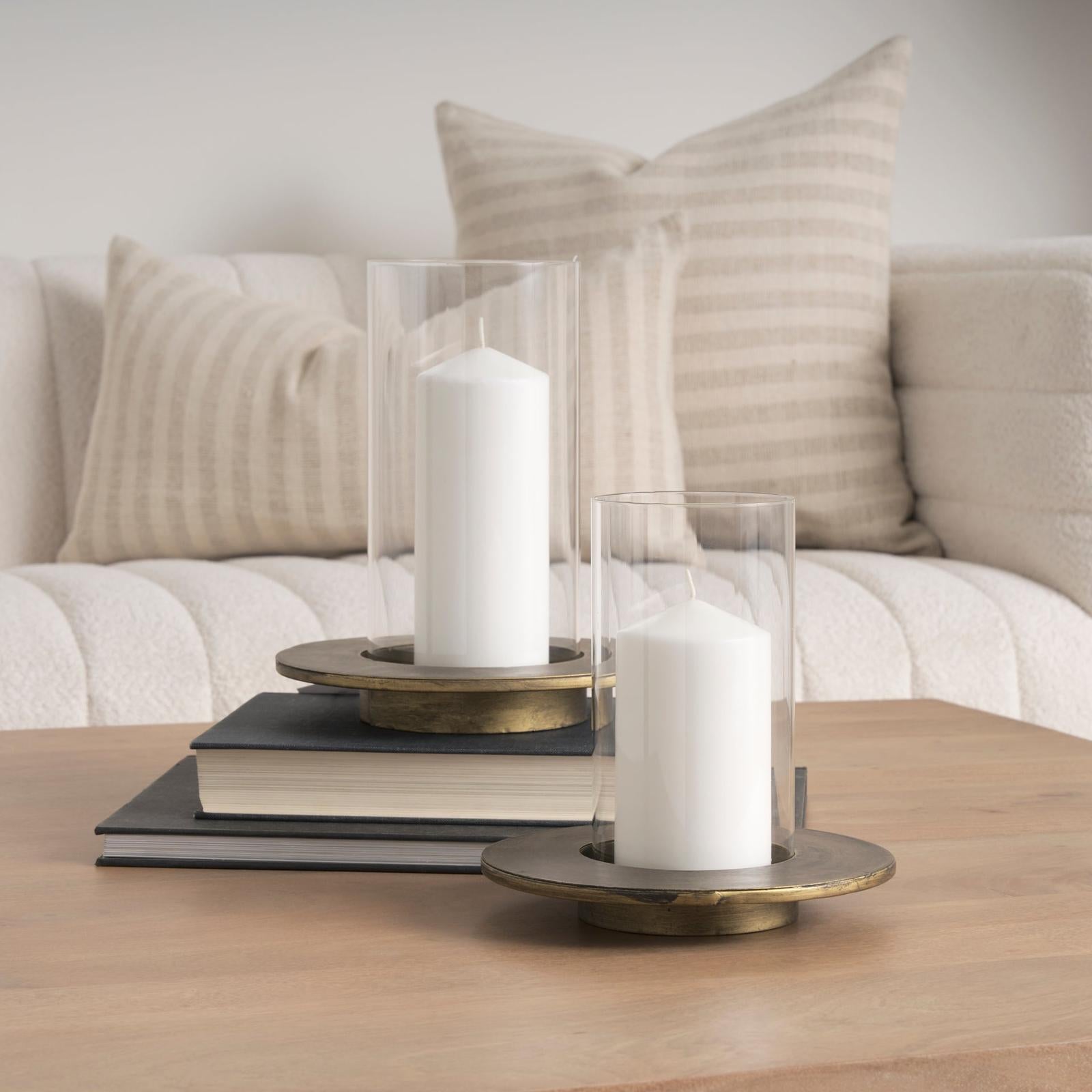 Mercana Vivian Gold Metal and Glass Hurricane Candle Holder - Set of 2 Clearance