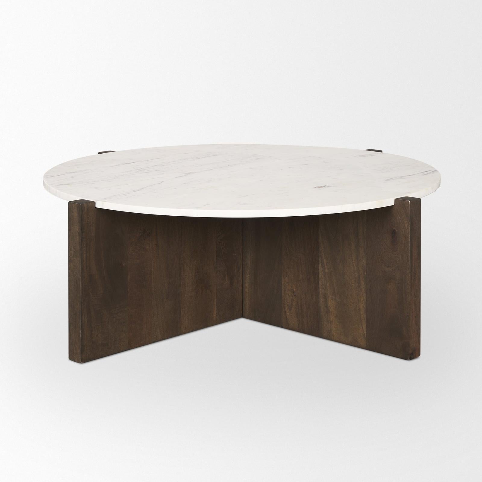 Mercana Bianca Wood w/ Marble Round Top Coffee Table