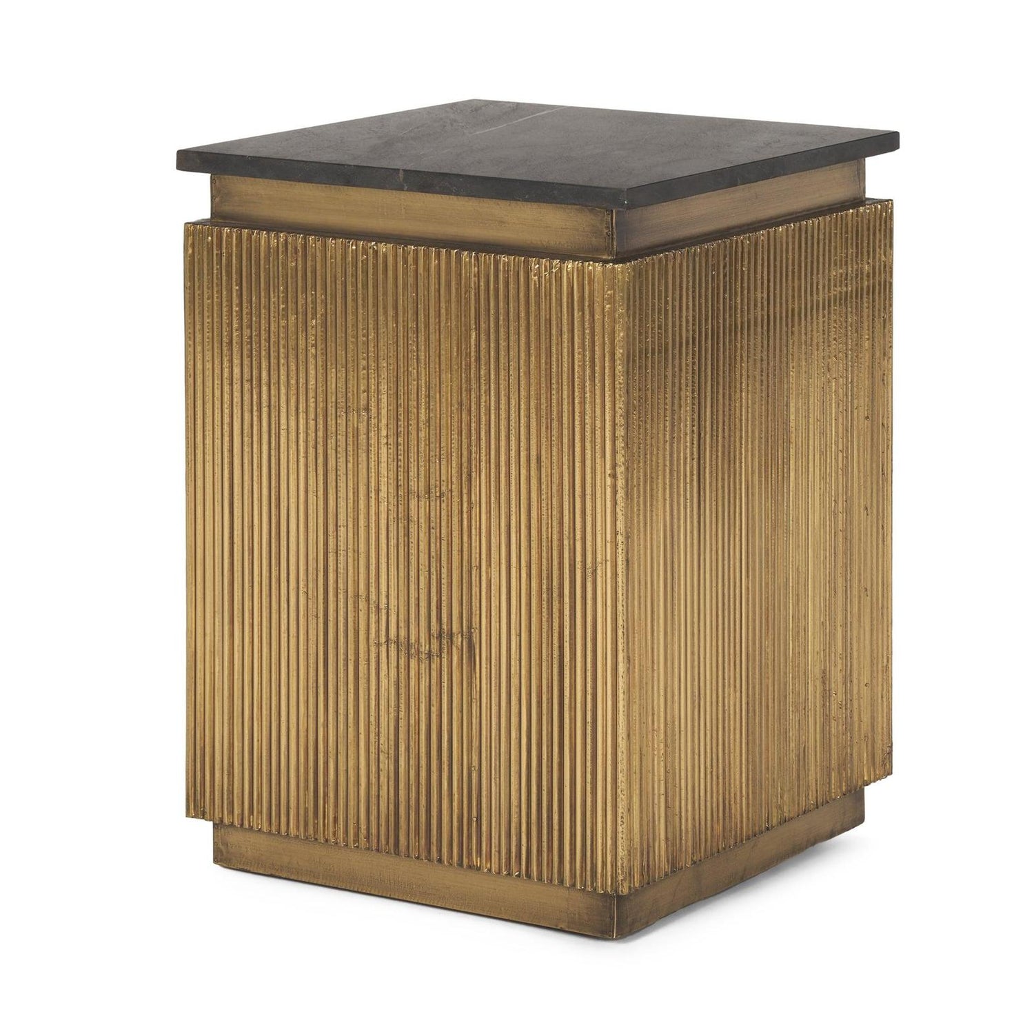 Mercana Satima Marble w/ Gold Metal Square Fluted Accent Table