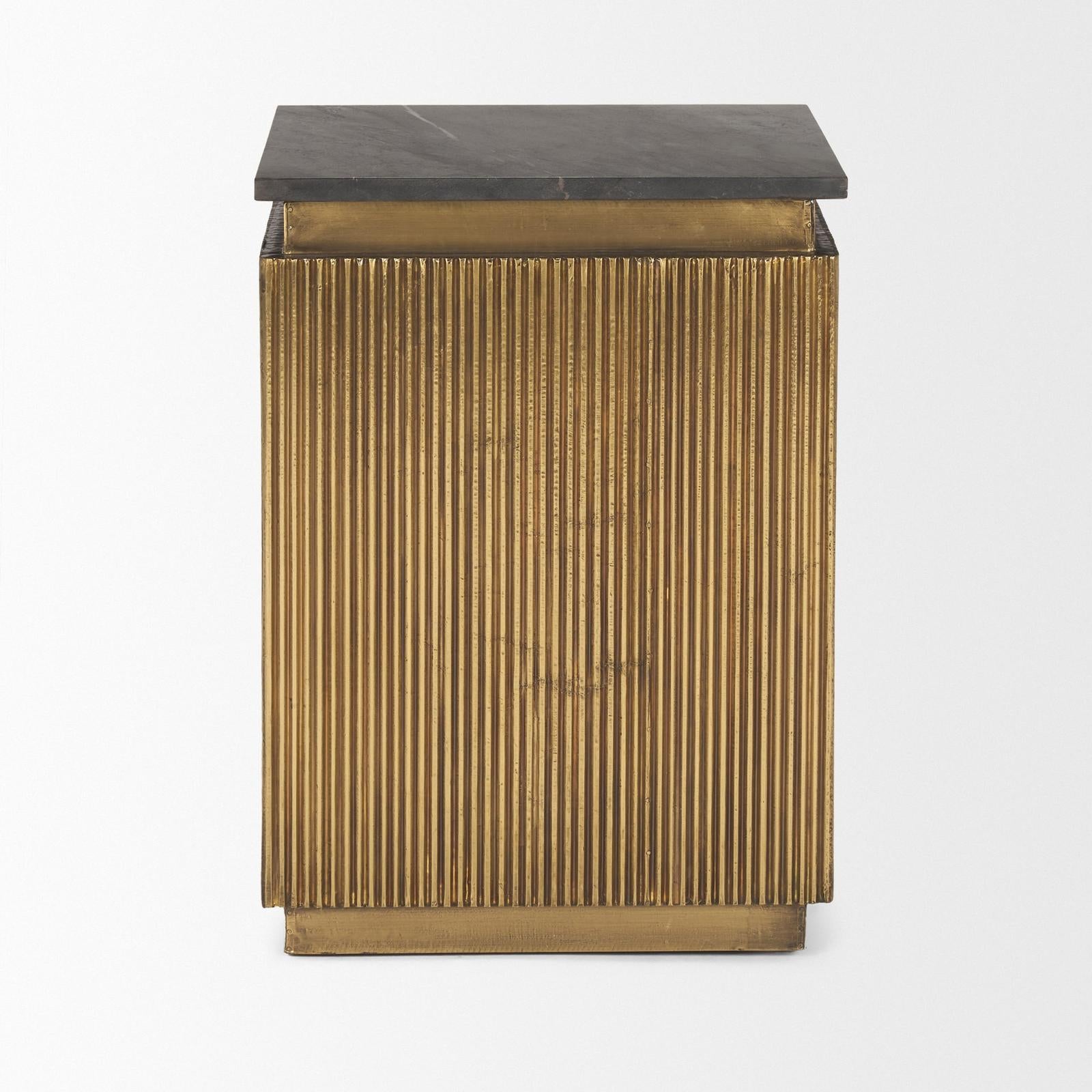 Mercana Satima Marble w/ Gold Metal Square Fluted Accent Table