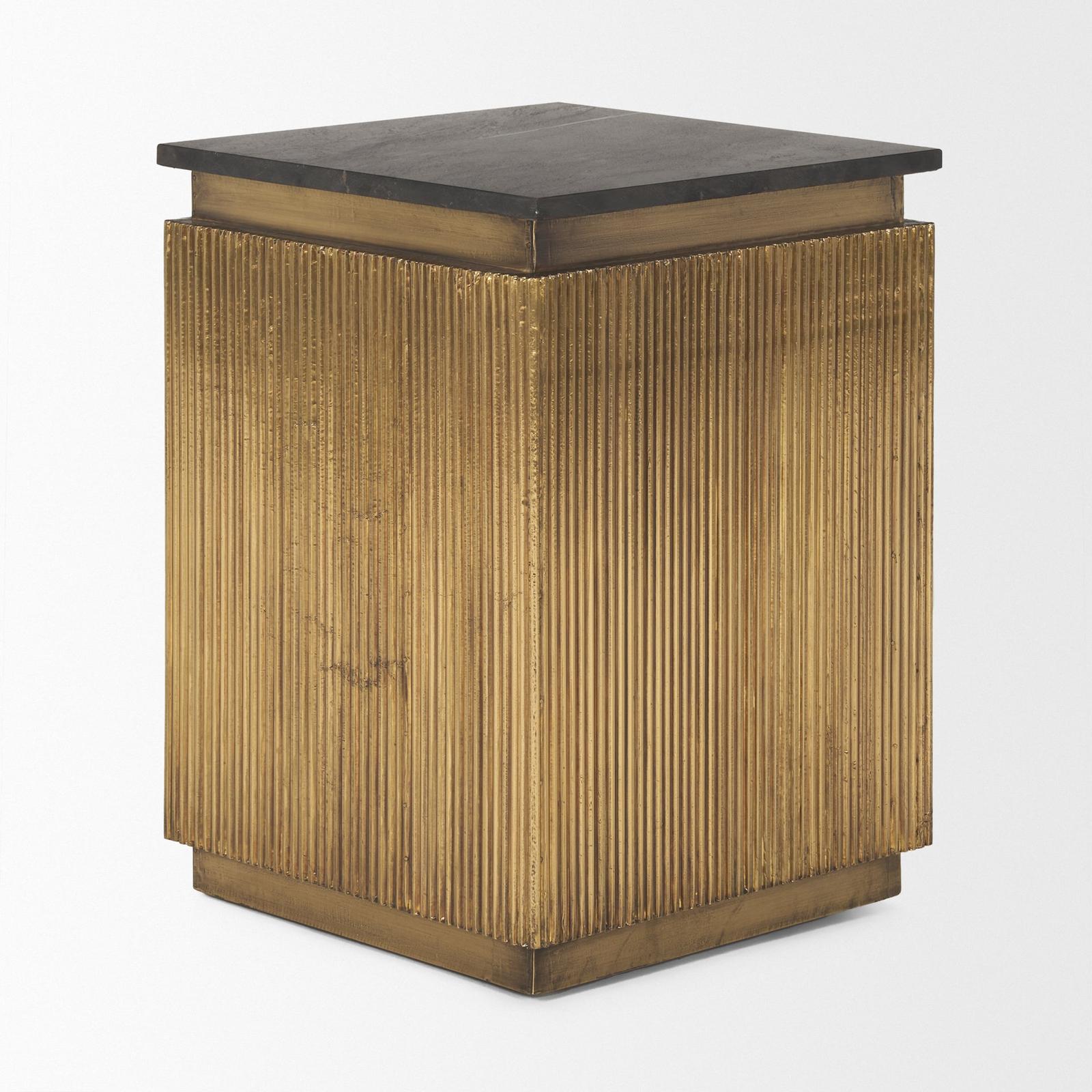 Mercana Satima Marble w/ Gold Metal Square Fluted Accent Table