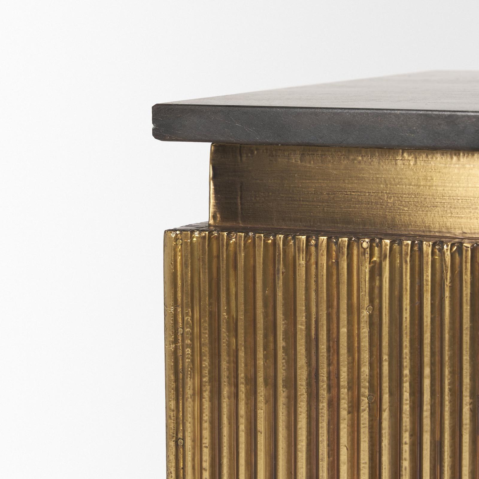 Mercana Satima Marble w/ Gold Metal Square Fluted Accent Table