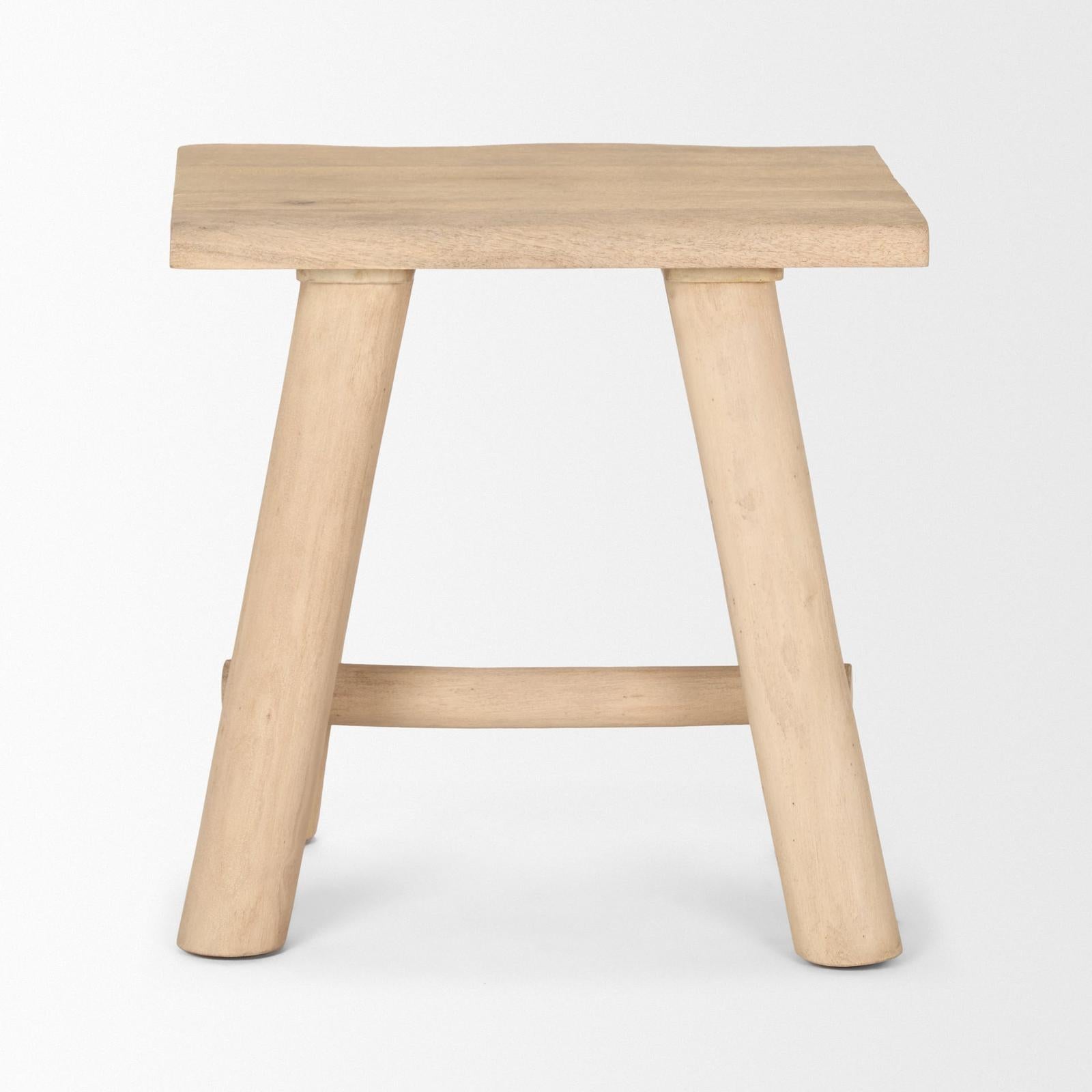 Mercana Sekou Light Brown Short Wooden Craftsman Stool Clearance