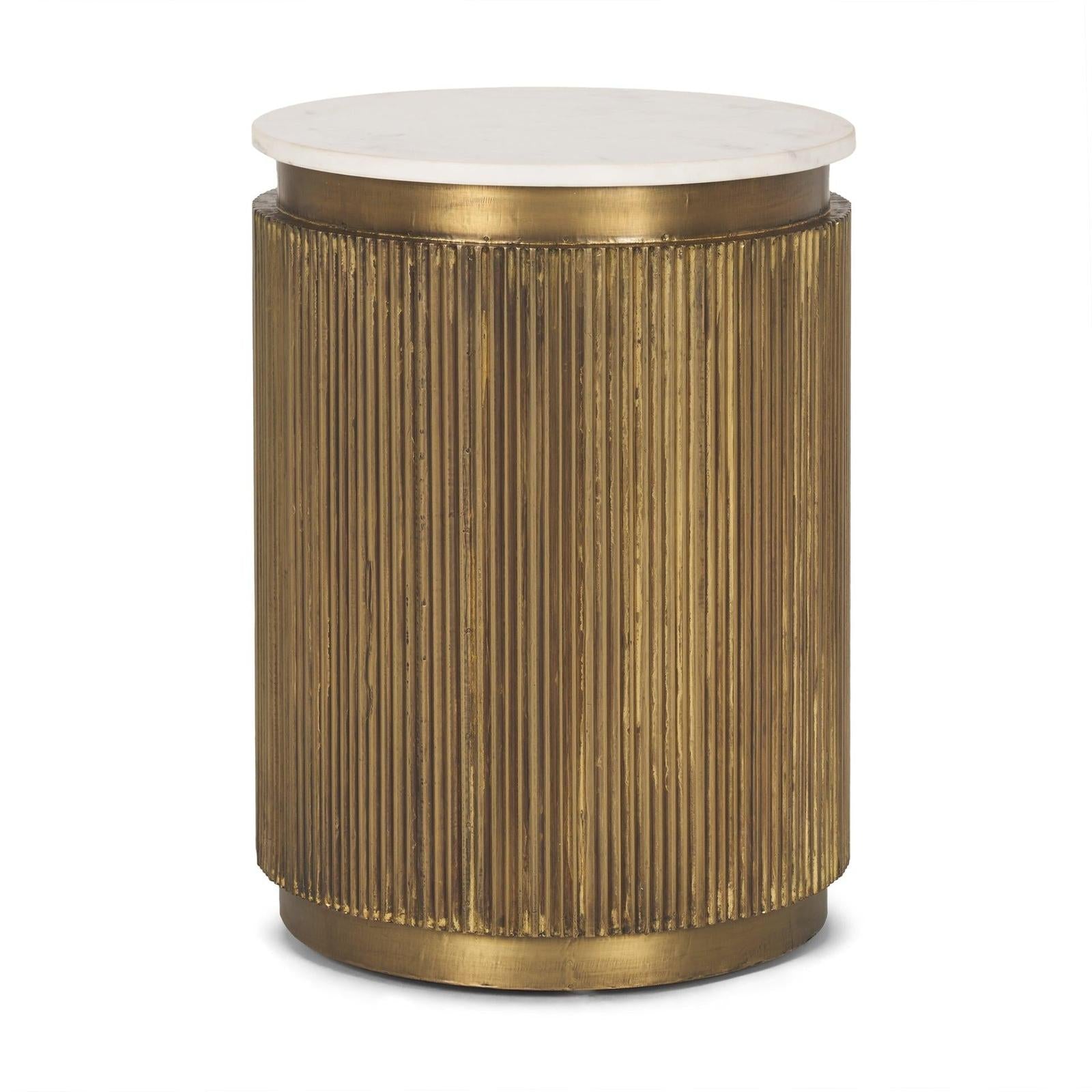 Mercana Satima Marble w/ Gold Metal Square Fluted Accent Table
