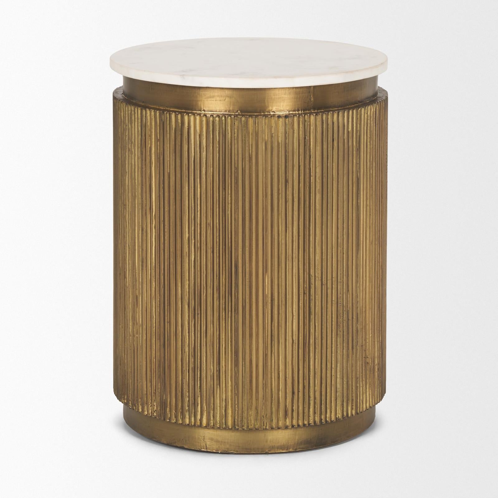 Mercana Satima Marble w/ Gold Metal Square Fluted Accent Table