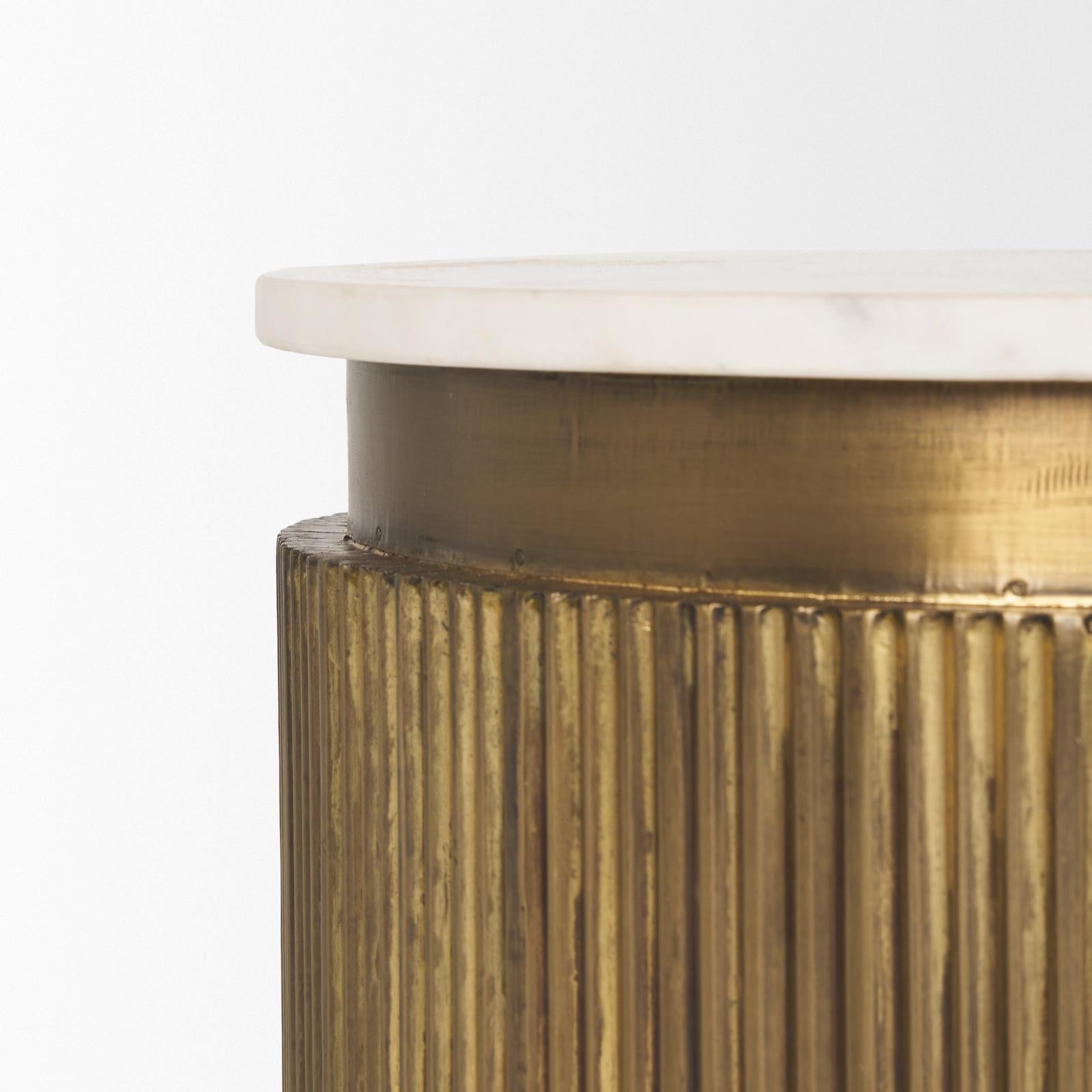 Mercana Satima Marble w/ Gold Metal Square Fluted Accent Table