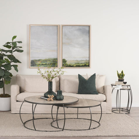 Mercana Clapp Round Light Brown W/ White Wash Wood and Silver Metal Nesting Coffee Tables - Set of 2 Clearance