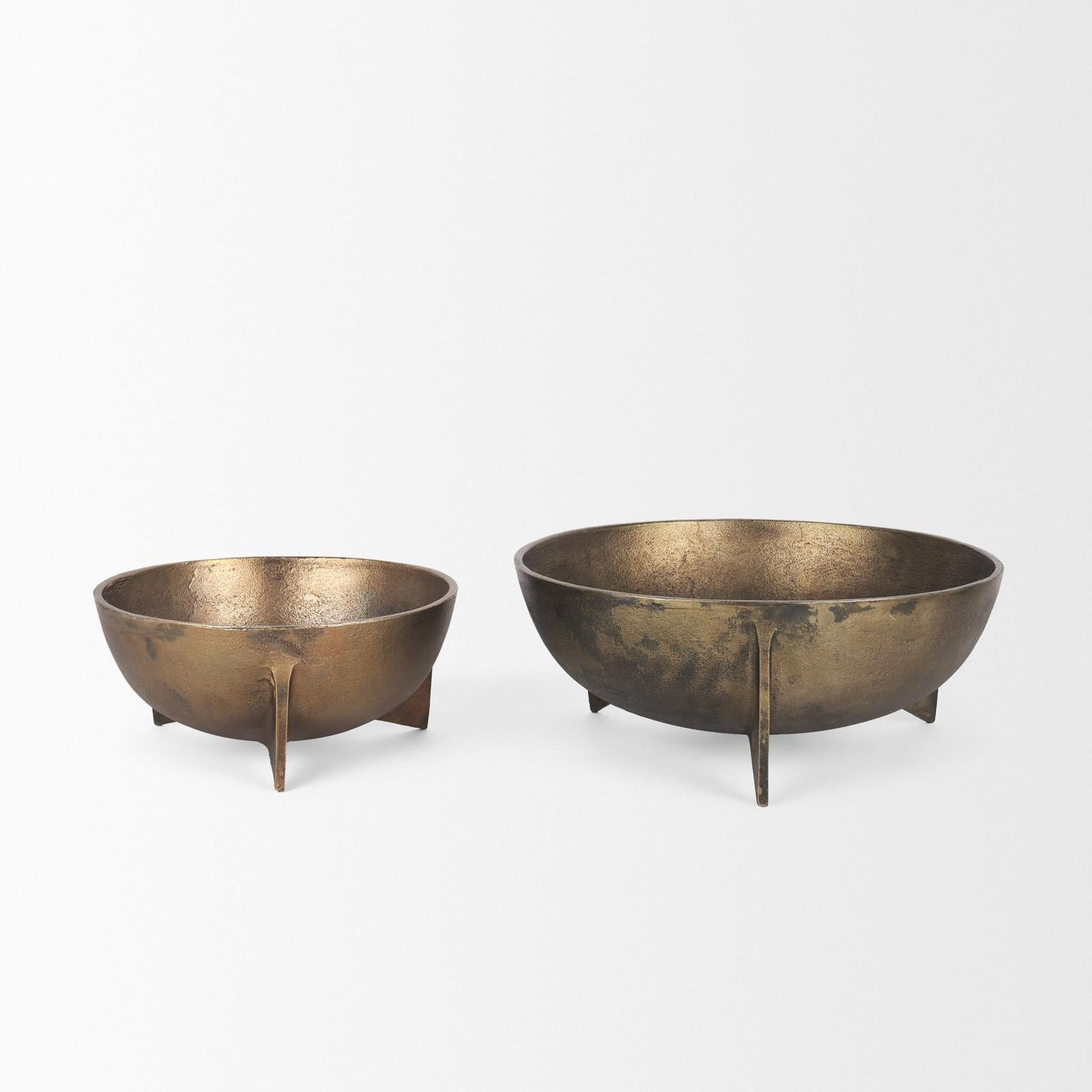 Mercana Quita Large Gold Metal Decorative Bowls - Set of 2