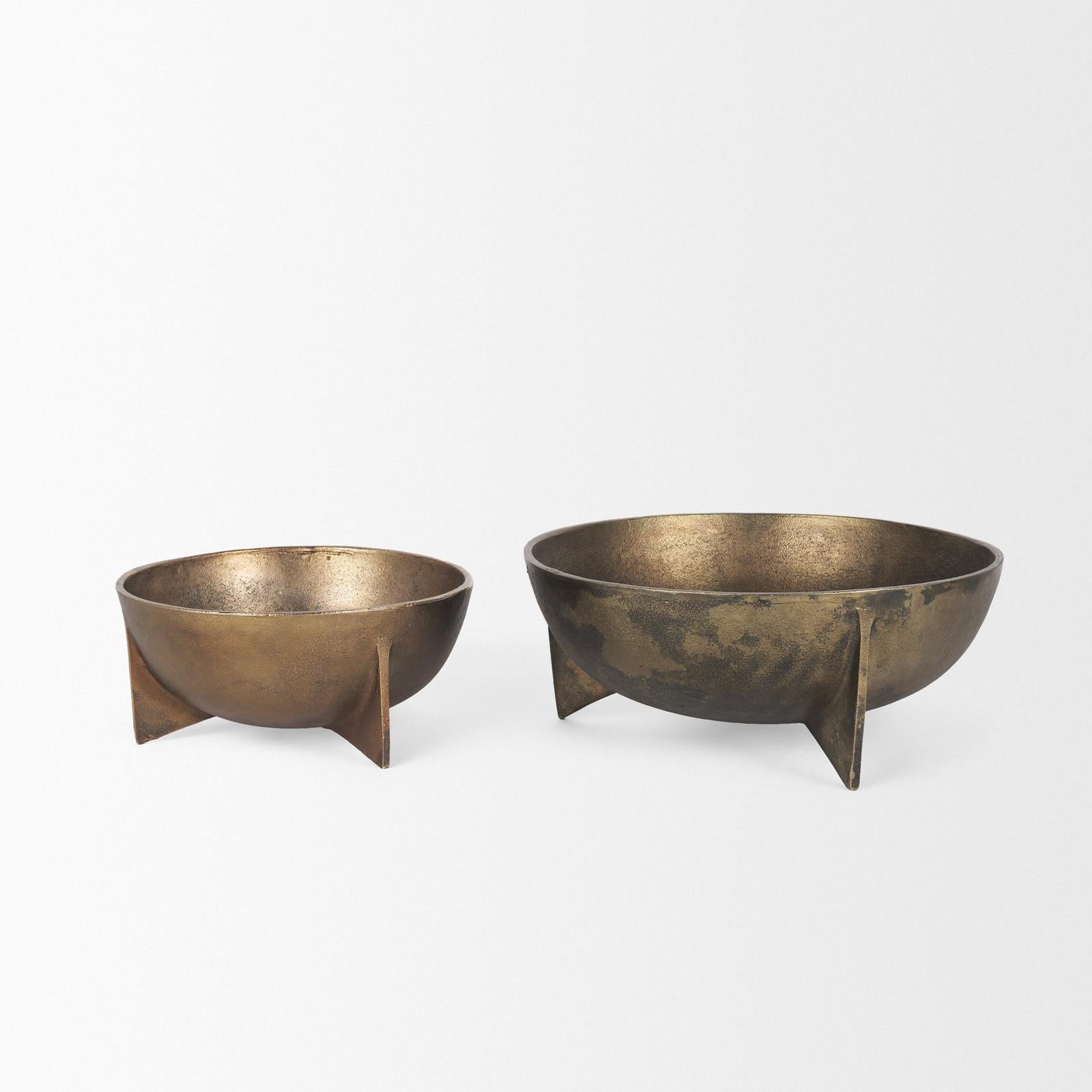 Mercana Quita Large Gold Metal Decorative Bowls - Set of 2