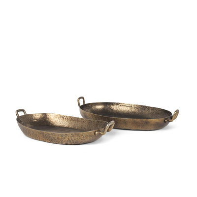 Mercana Pama Hammered Gold Metal Decorative Trays - Set of 2