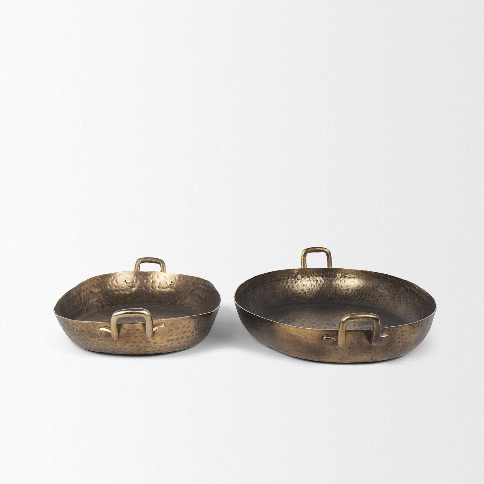 Mercana Pama Hammered Gold Metal Decorative Trays - Set of 2
