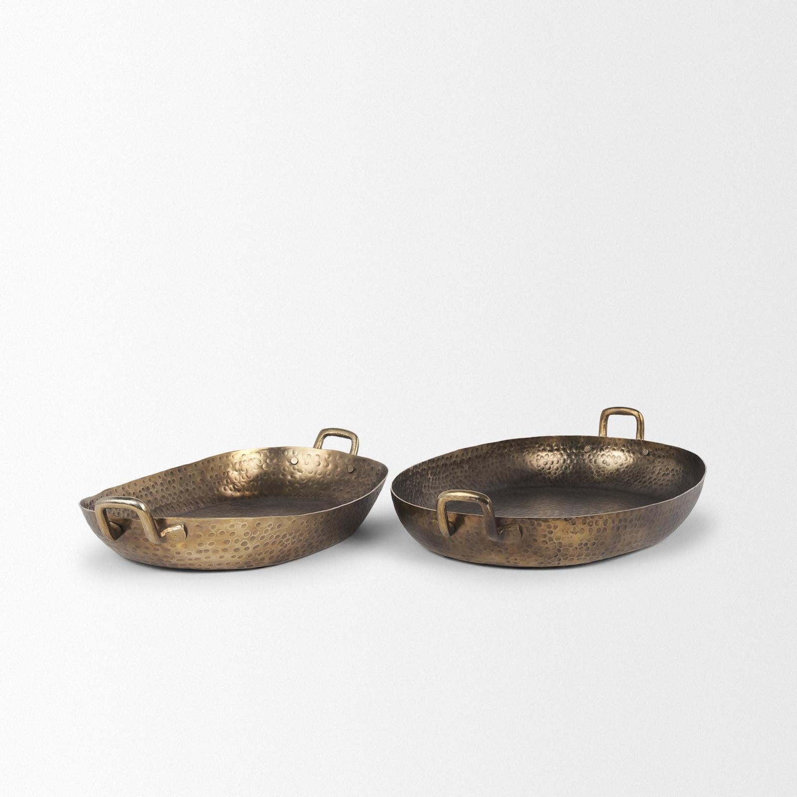 Mercana Pama Hammered Gold Metal Decorative Trays - Set of 2