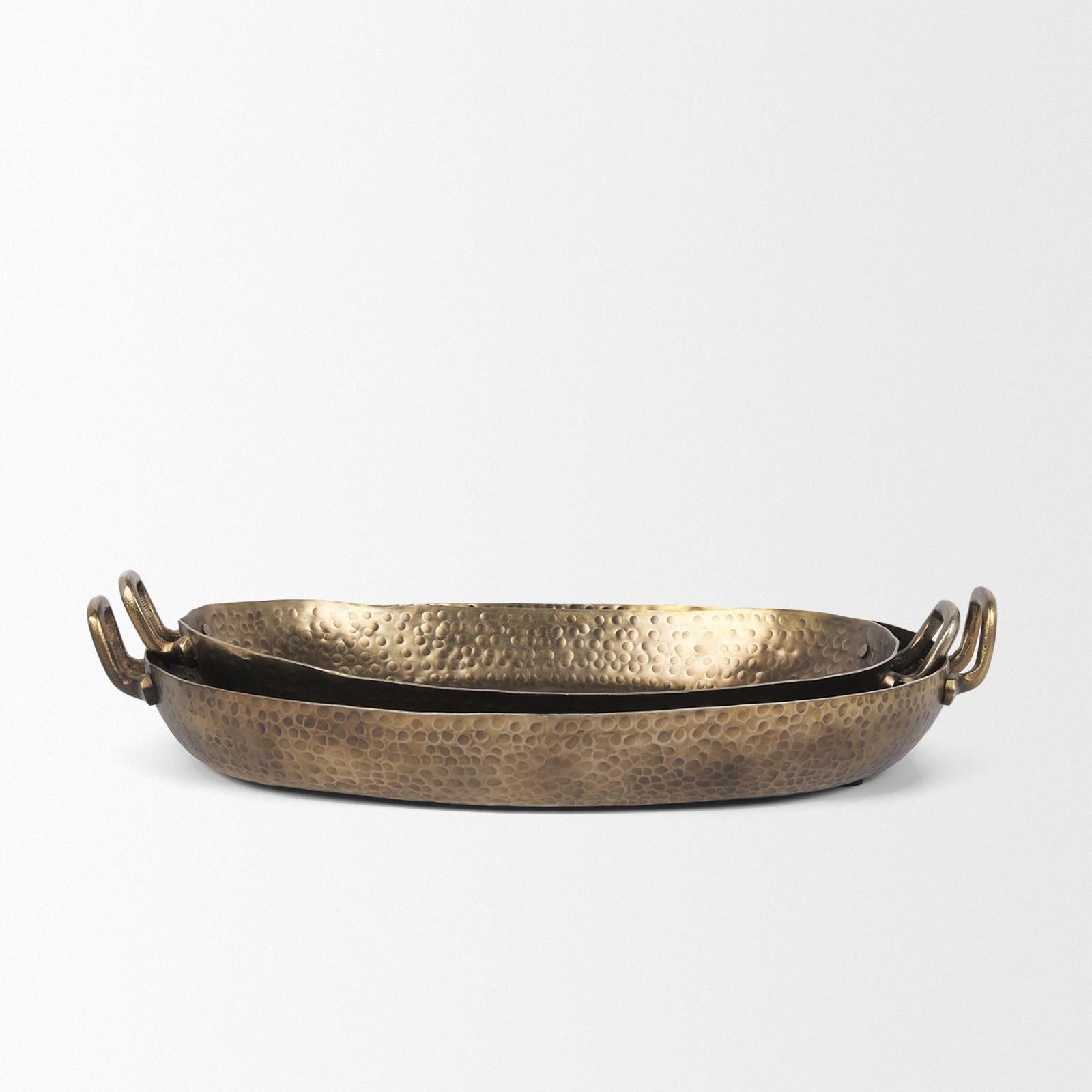 Mercana Pama Hammered Gold Metal Decorative Trays - Set of 2