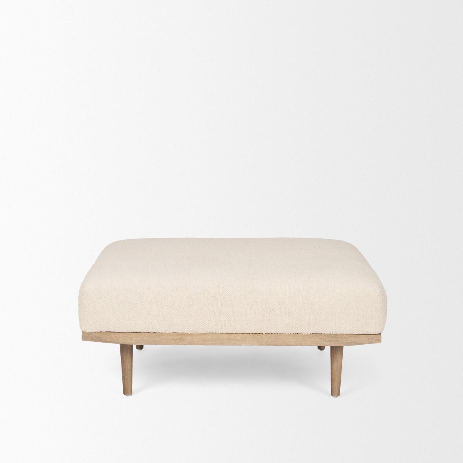 Mercana Shae Brown Wood w/ Oatmeal Fabric Ottoman