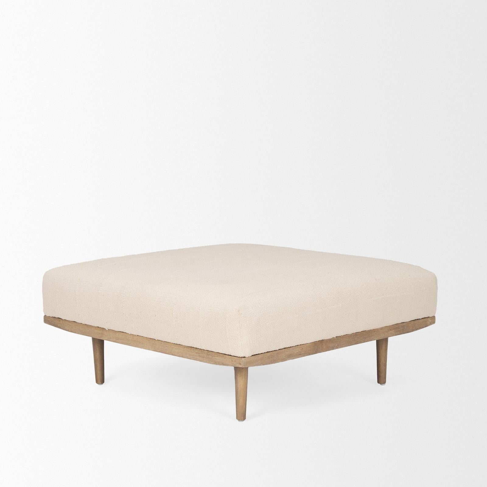 Mercana Shae Brown Wood w/ Oatmeal Fabric Ottoman
