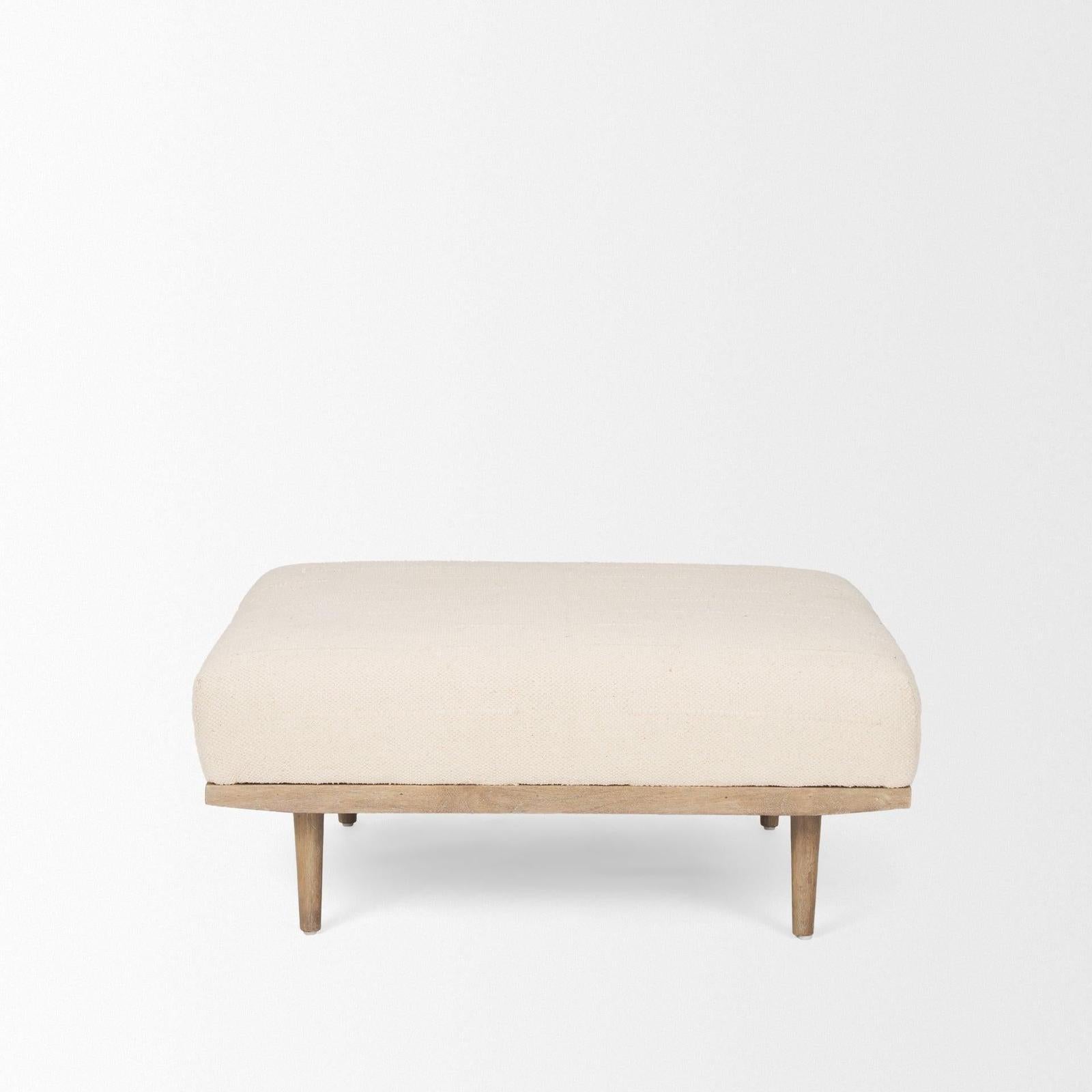 Mercana Shae Brown Wood w/ Oatmeal Fabric Ottoman