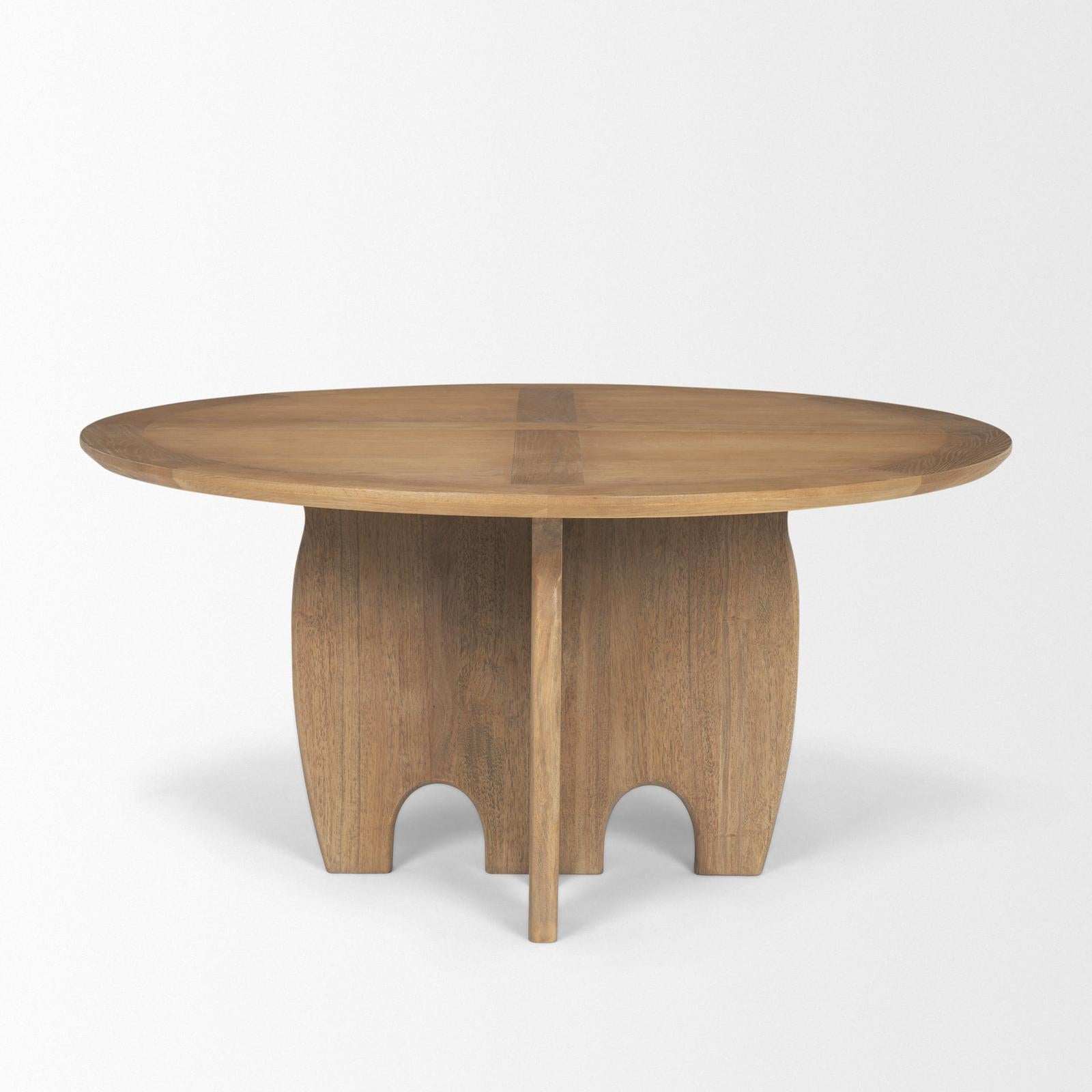 Mercana Sonomi Brown Solid Rubber Wood w/ Round Oak Tabletop Dining Table Clearance