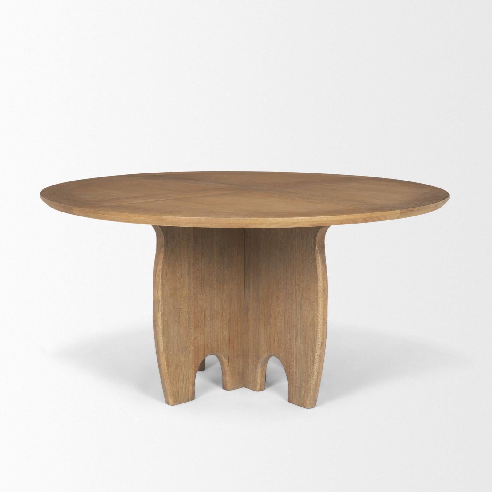 Mercana Sonomi Brown Solid Rubber Wood w/ Round Oak Tabletop Dining Table Clearance