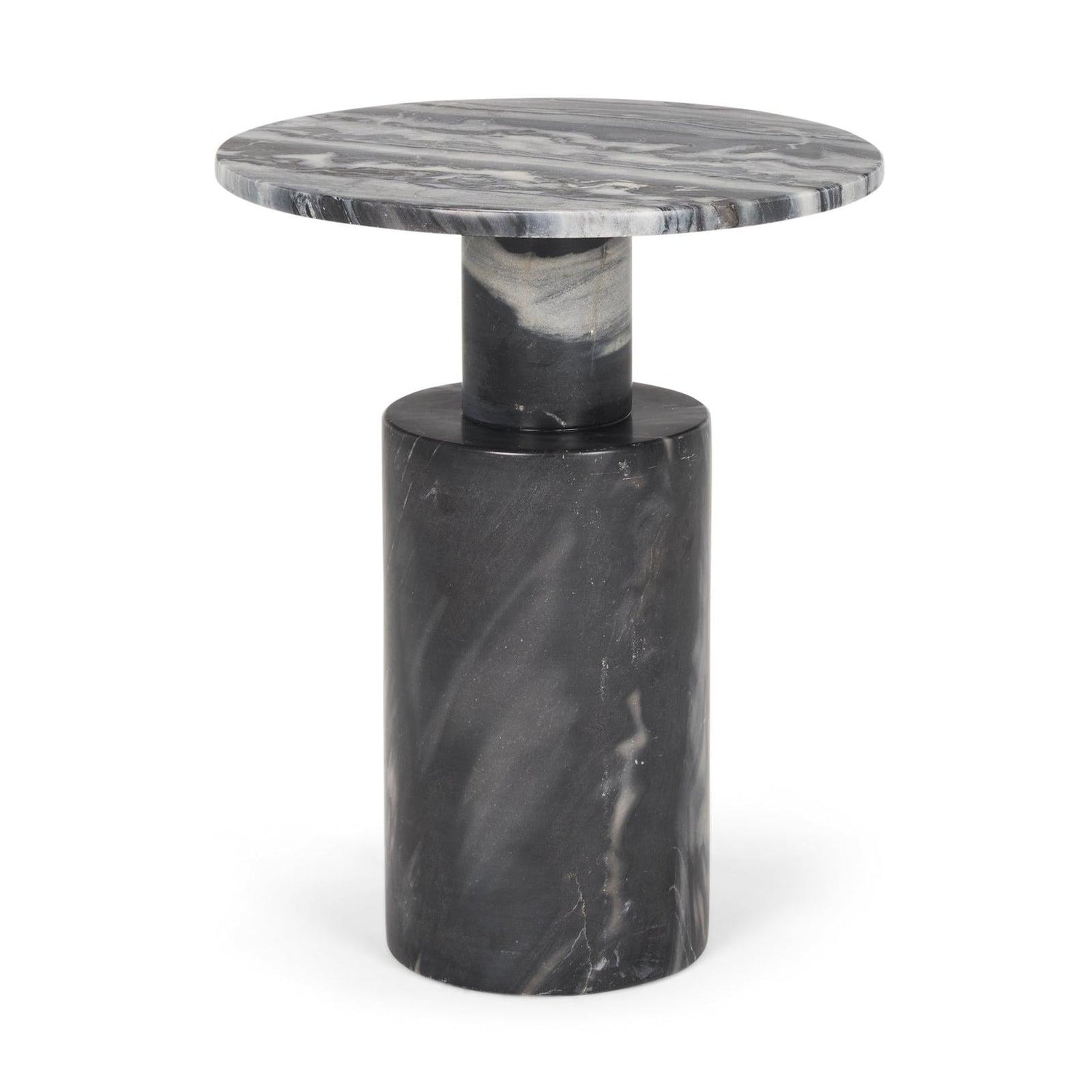 Mercana Taite Solid Dark Gray Marble Pedestal Accent Table