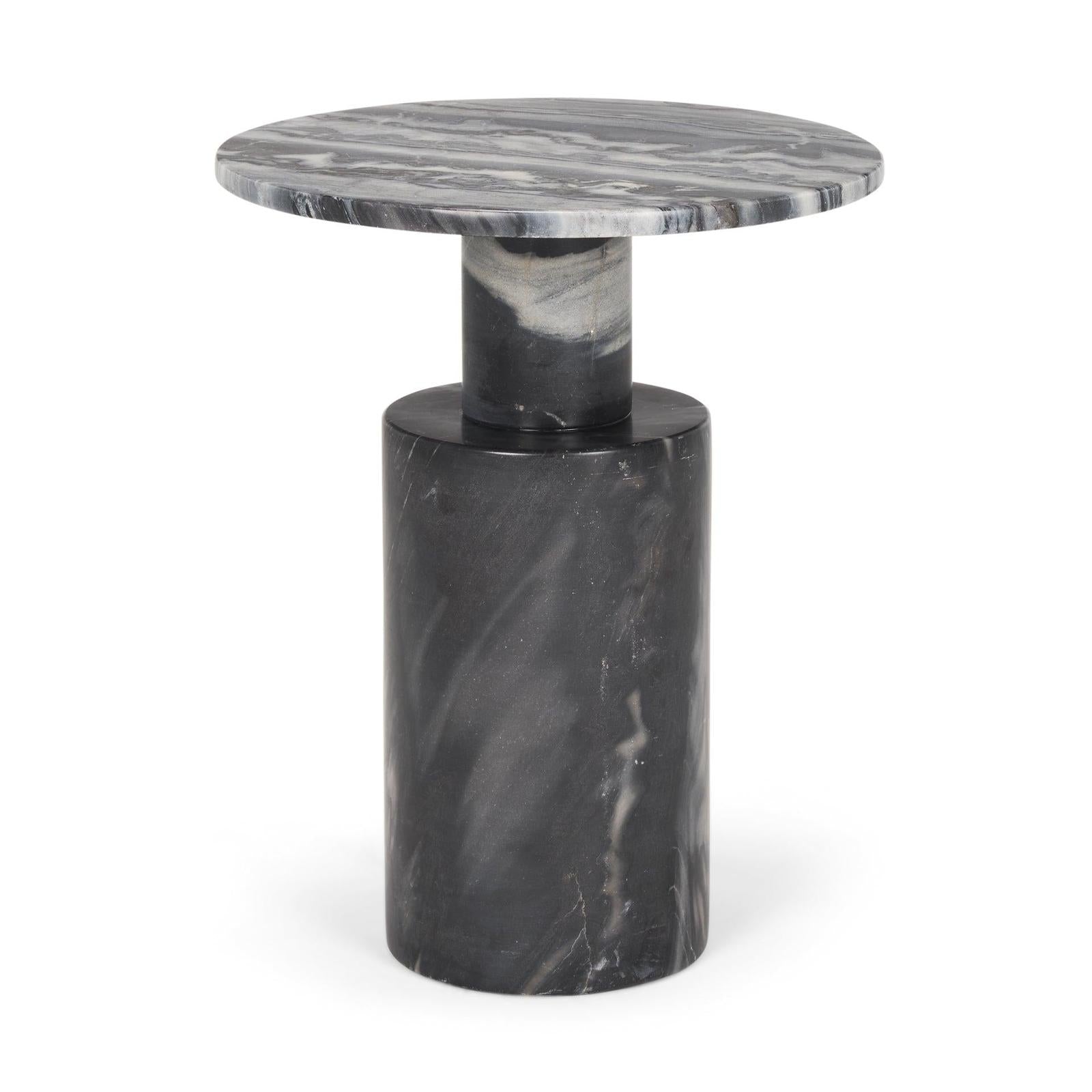 Mercana Taite Solid Dark Gray Marble Pedestal Accent Table