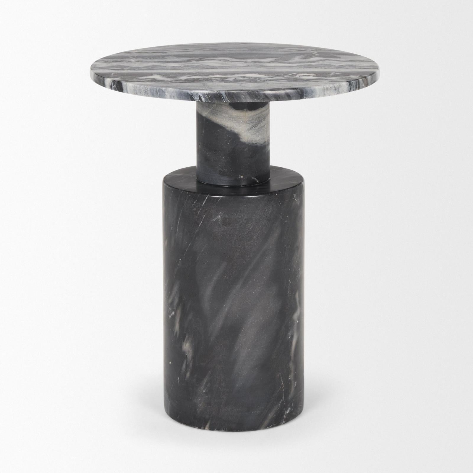 Mercana Taite Solid Dark Gray Marble Pedestal Accent Table