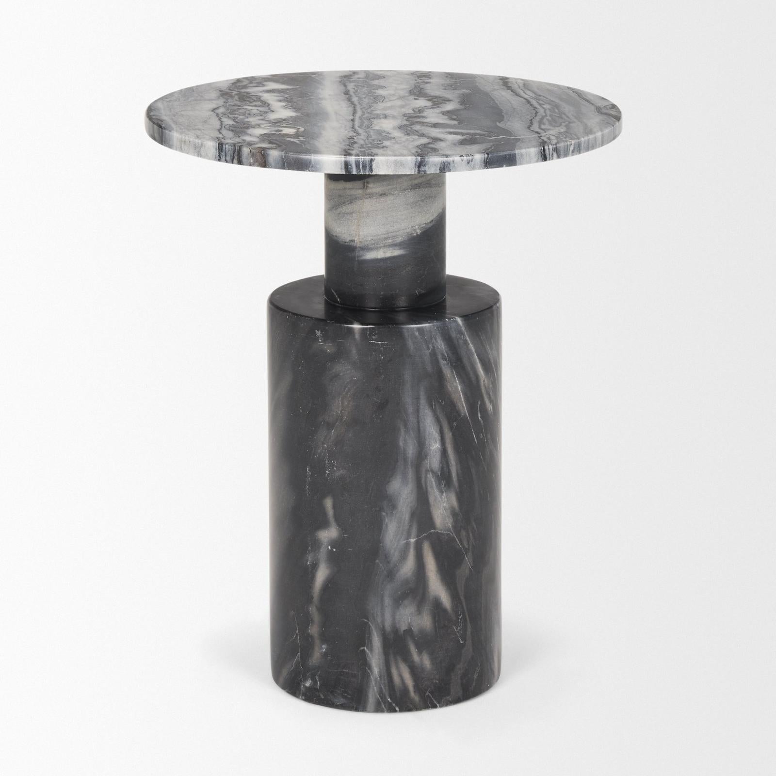 Mercana Taite Solid Dark Gray Marble Pedestal Accent Table