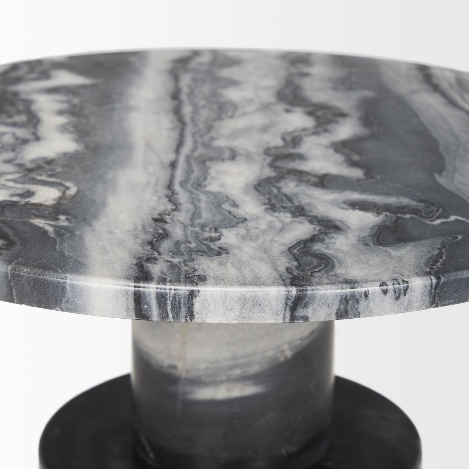 Mercana Taite Solid Dark Gray Marble Pedestal Accent Table