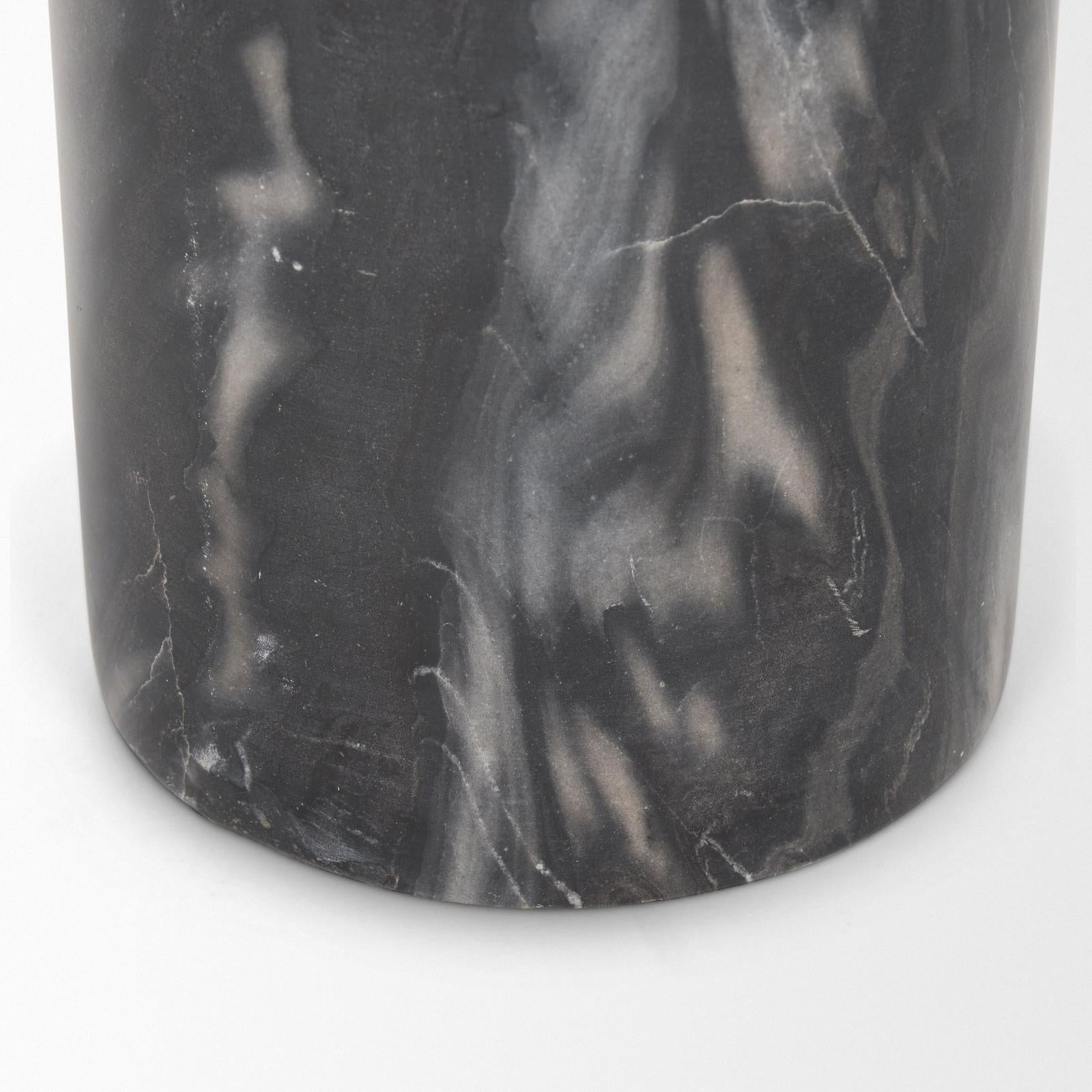 Mercana Taite Solid Dark Gray Marble Pedestal Accent Table