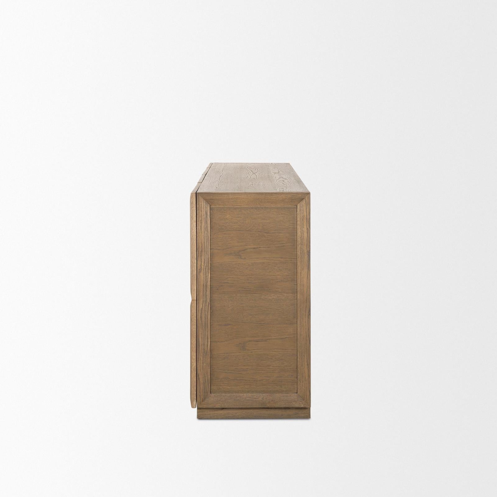 Mercana Sina Brown Oak Wood w/ Natural Rattan 4 Door Sideboard Clearance