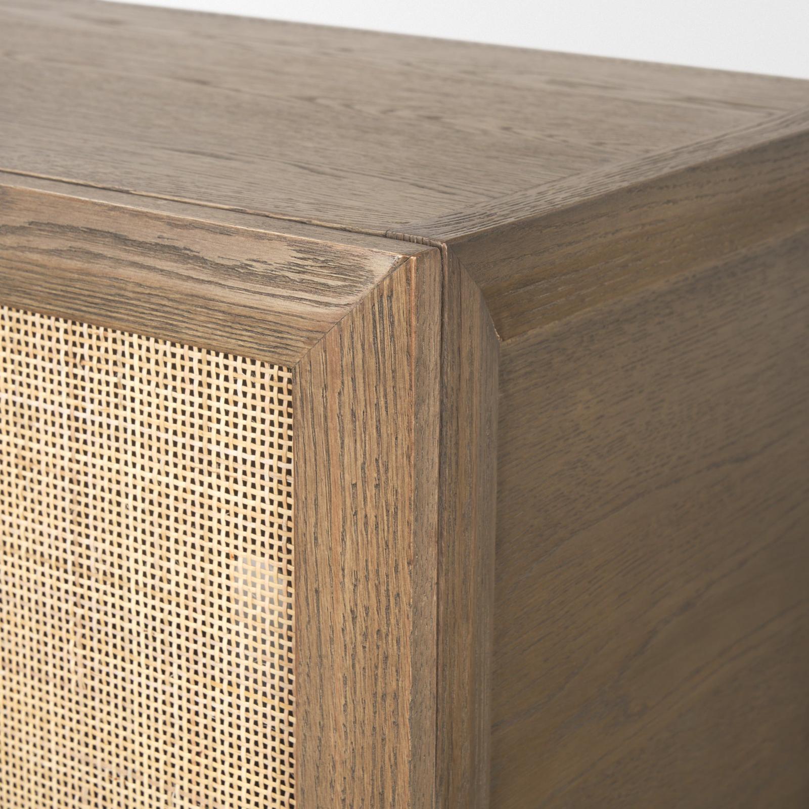 Mercana Sina Brown Oak Wood w/ Natural Rattan 4 Door Sideboard Clearance