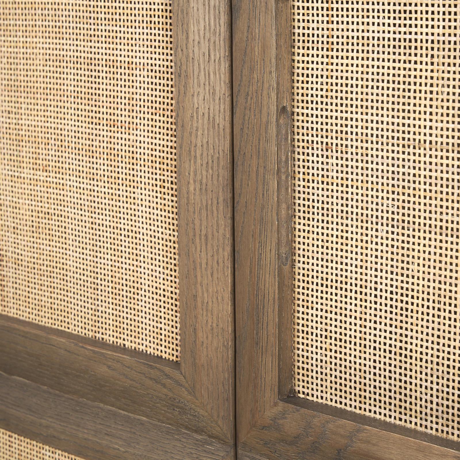 Mercana Sina Brown Oak Wood w/ Natural Rattan 4 Door Sideboard Clearance
