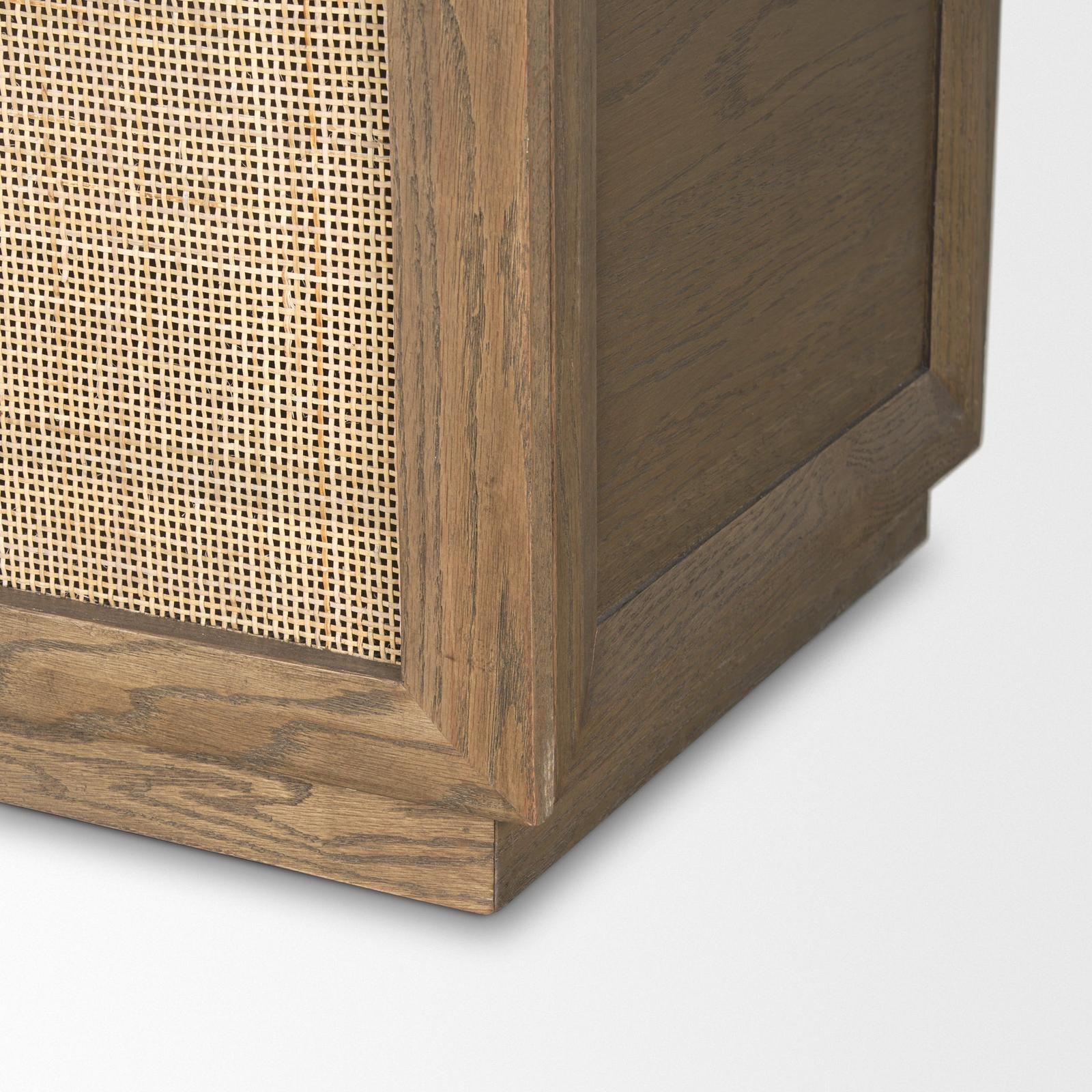 Mercana Sina Brown Oak Wood w/ Natural Rattan 4 Door Sideboard Clearance
