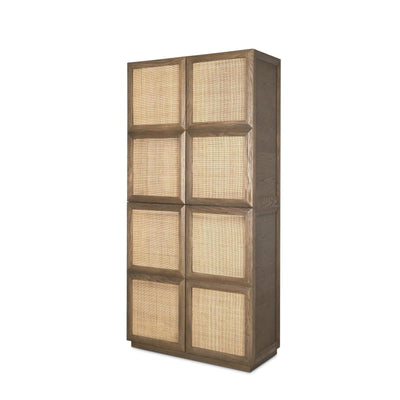 Mercana Sina Brown Oak Wood w/ Natural Rattan 2 Door Curio Cabinet Clearance