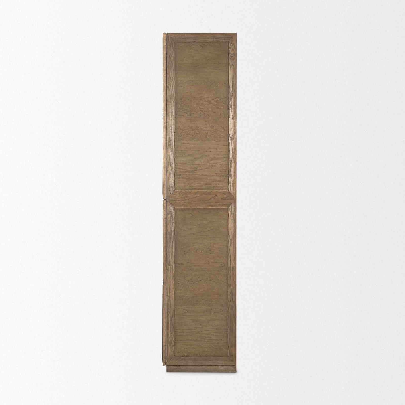 Mercana Sina Brown Oak Wood w/ Natural Rattan 2 Door Curio Cabinet Clearance