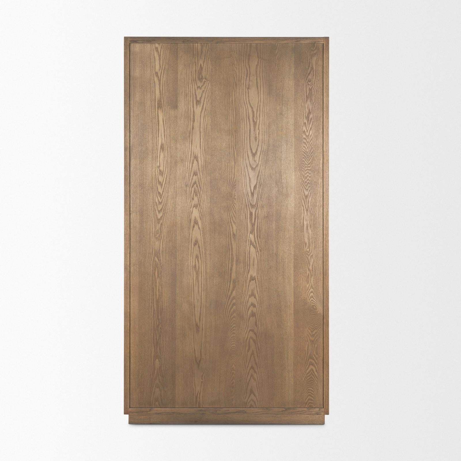 Mercana Sina Brown Oak Wood w/ Natural Rattan 2 Door Curio Cabinet Clearance